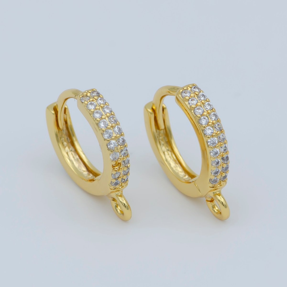 Clear cubic one touch w/ open link, Lead Nickel free 24K gold Filled Lever back earring making Component Cz Hoop L-383 - DLUXCA