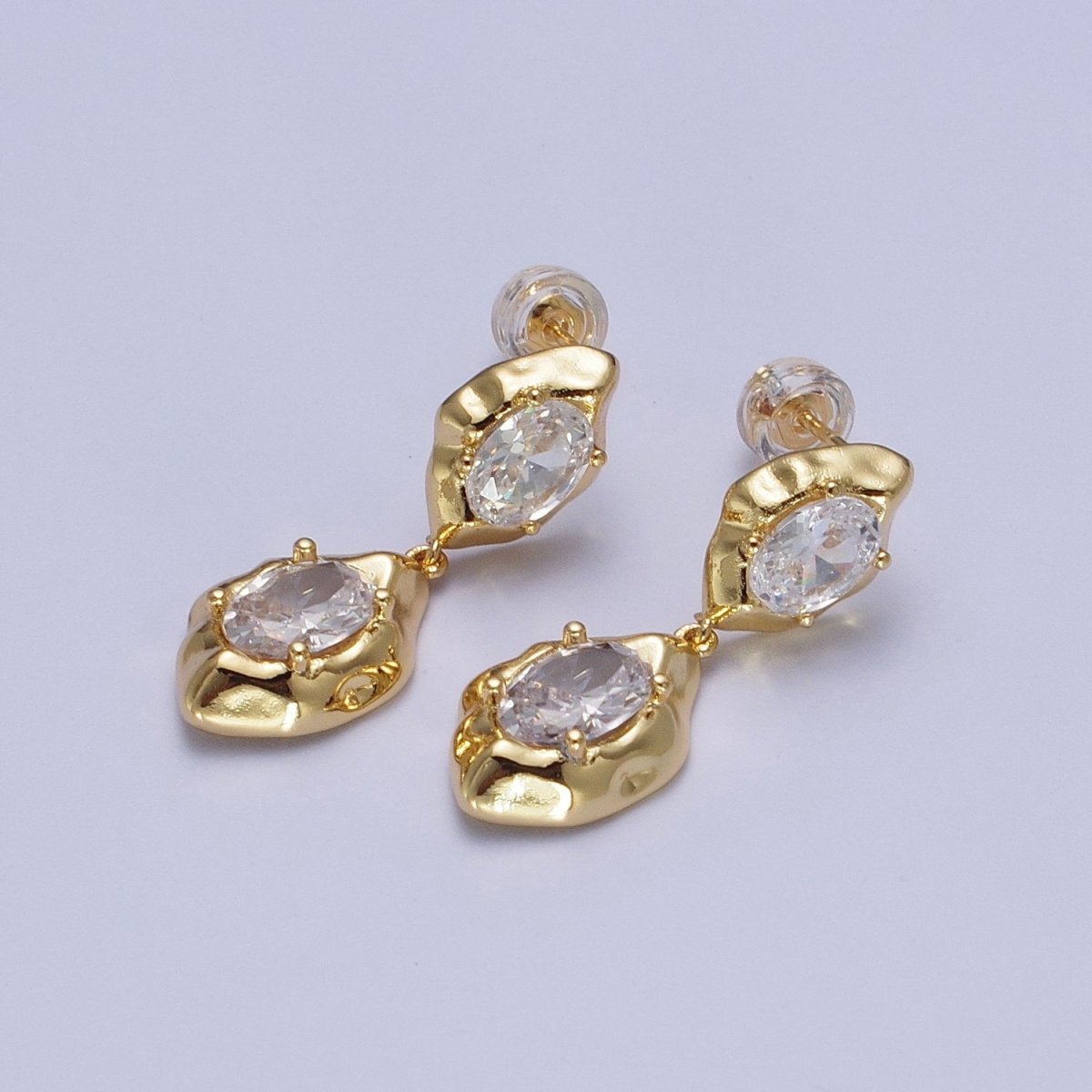Clear Cubic Zirconia Abstract Drop Dangle Stud Earrings in Gold & Silver | AE1091 AE1092 - DLUXCA