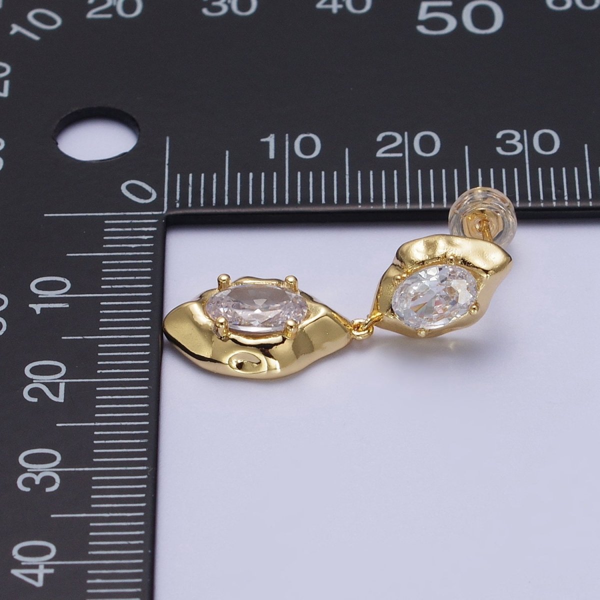 Clear Cubic Zirconia Abstract Drop Dangle Stud Earrings in Gold & Silver | AE1091 AE1092 - DLUXCA