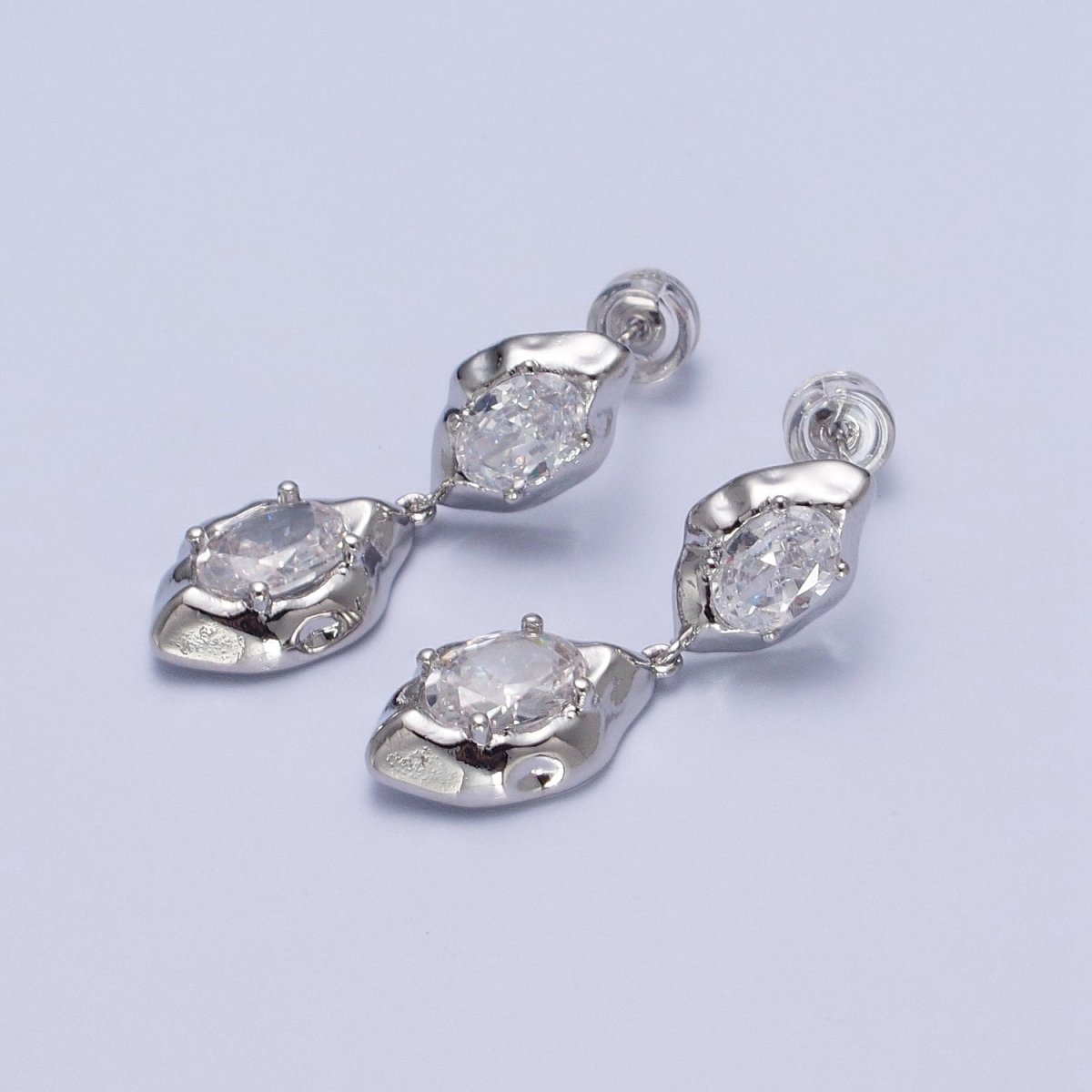 Clear Cubic Zirconia Abstract Drop Dangle Stud Earrings in Gold & Silver | AE1091 AE1092 - DLUXCA