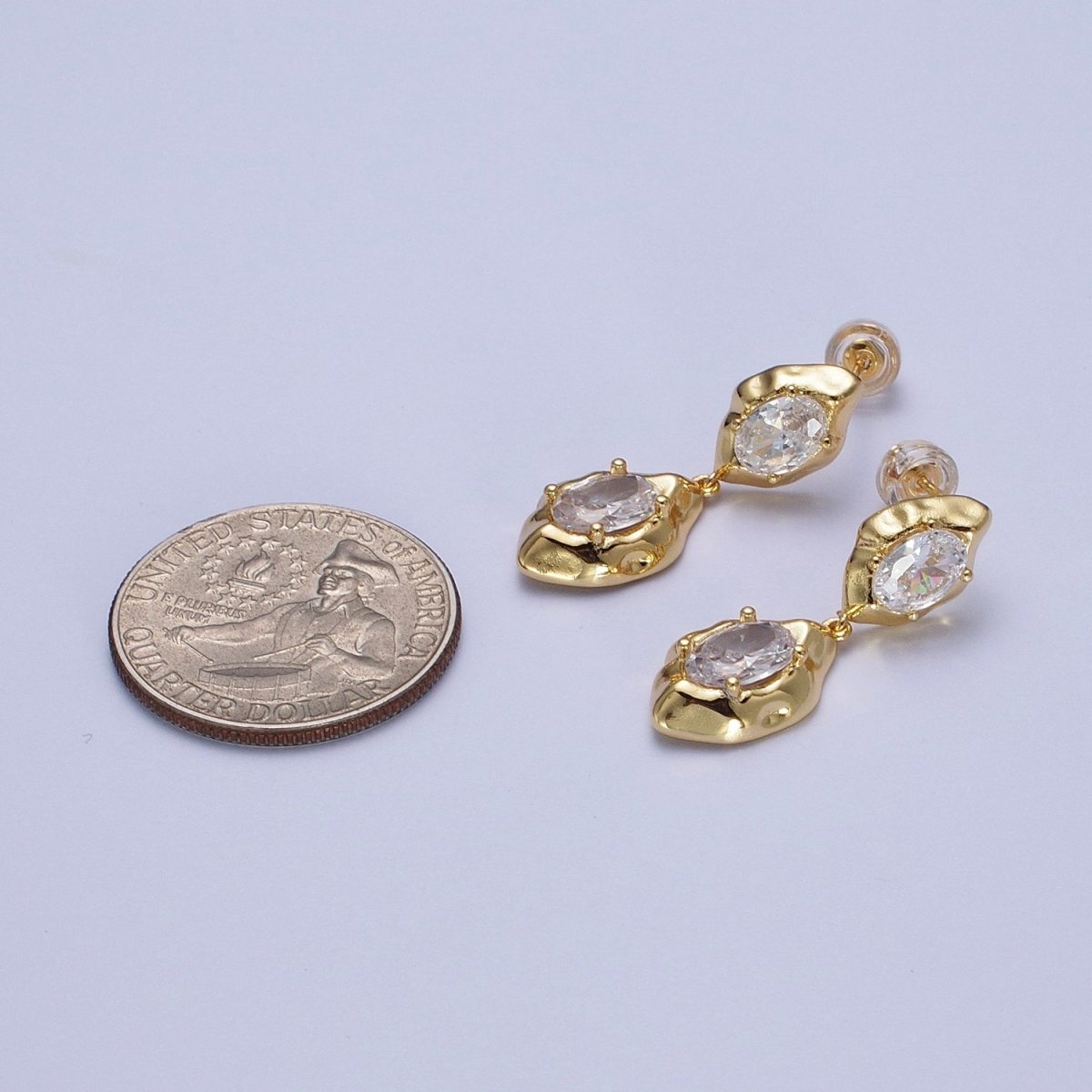 Clear Cubic Zirconia Abstract Drop Dangle Stud Earrings in Gold & Silver | AE1091 AE1092 - DLUXCA