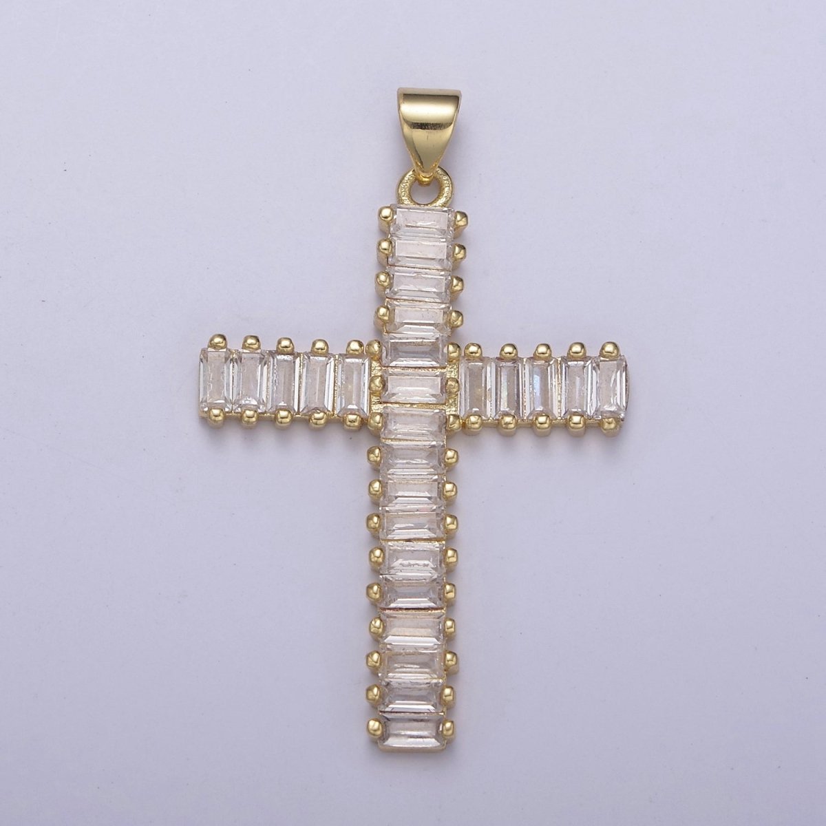 Clear Cz Baguette Cross pendant IN 24K Gold Filled N-539 - DLUXCA