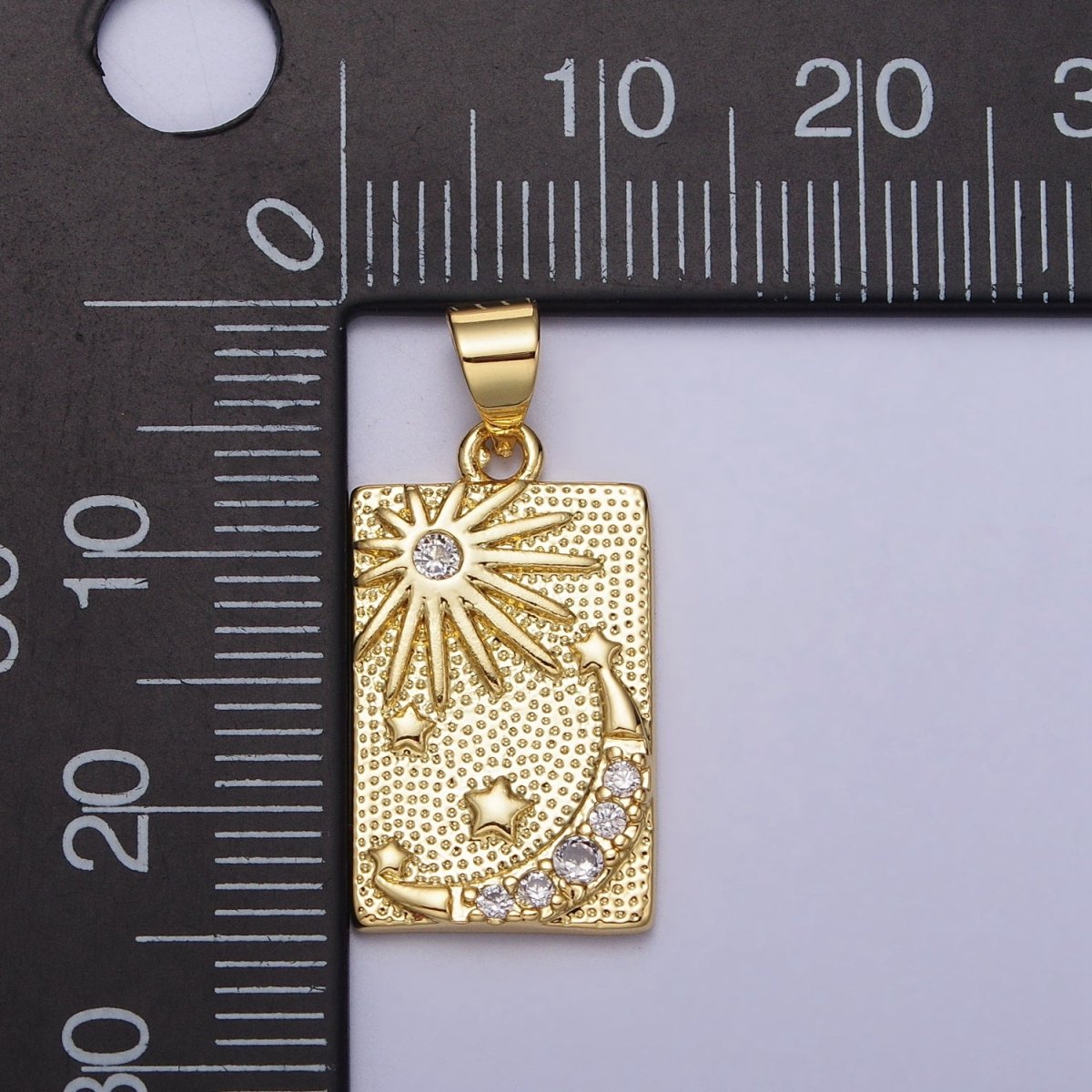 Clear CZ Celestial Sun Star Crescent Moon Dotted Rectangular Pendant | AA089 - DLUXCA