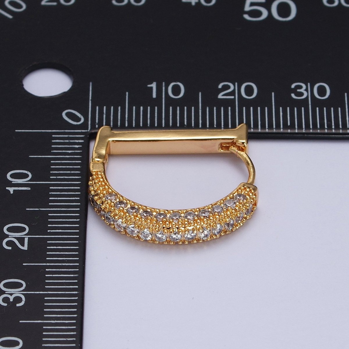 Clear CZ Micro Paved Geometric D-Shaped Gold Huggie Earrings | AB001 - DLUXCA