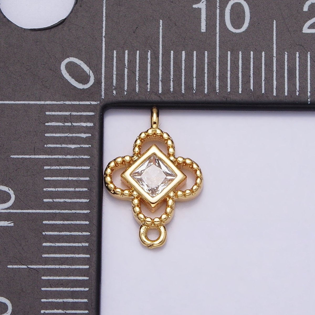 Clear CZ Rhombus Open Beaded Quatrefoil Clover Link Connector in Gold & Silver | AA958 AA959 - DLUXCA