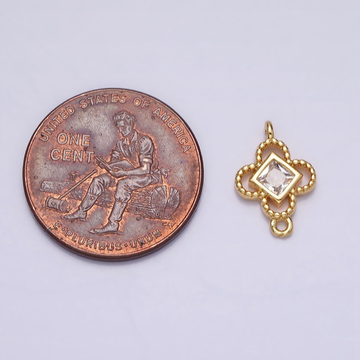 Clear CZ Rhombus Open Beaded Quatrefoil Clover Link Connector in Gold & Silver | AA958 AA959 - DLUXCA