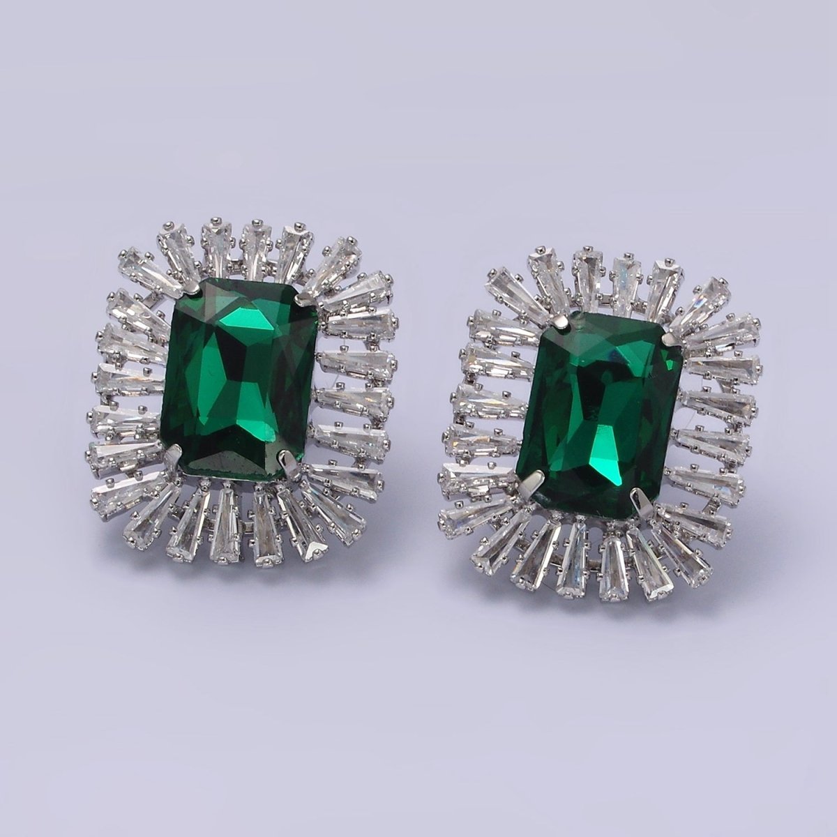 Clear, Fuchsia, Green Baguette Triangle CZ Outline Stud Earrings in Gold & Silver | AE257 - AE261 - DLUXCA