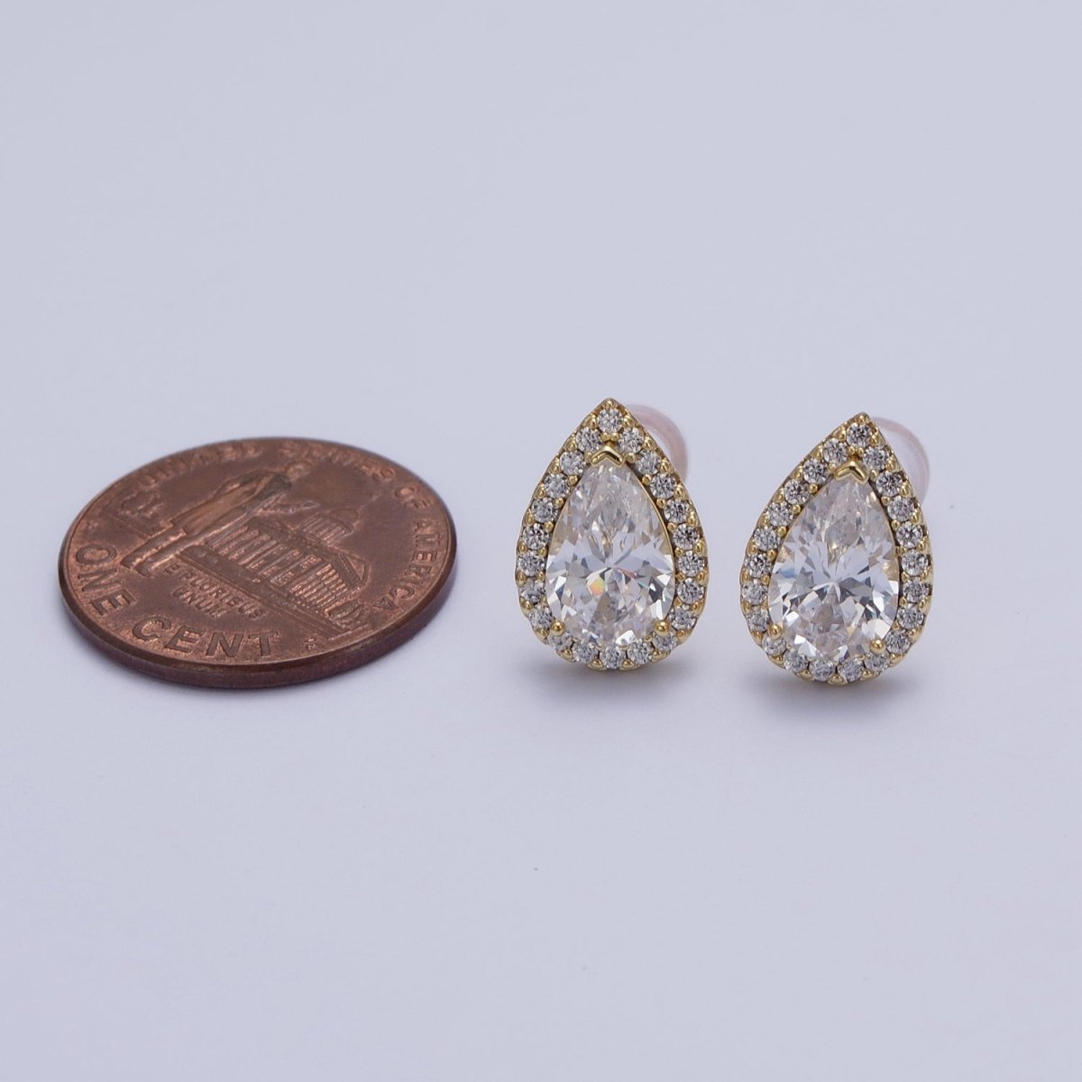 Clear, Green Teardrop Micro Paved CZ Gold Stud Earrings | Y-191 Y-192 - DLUXCA