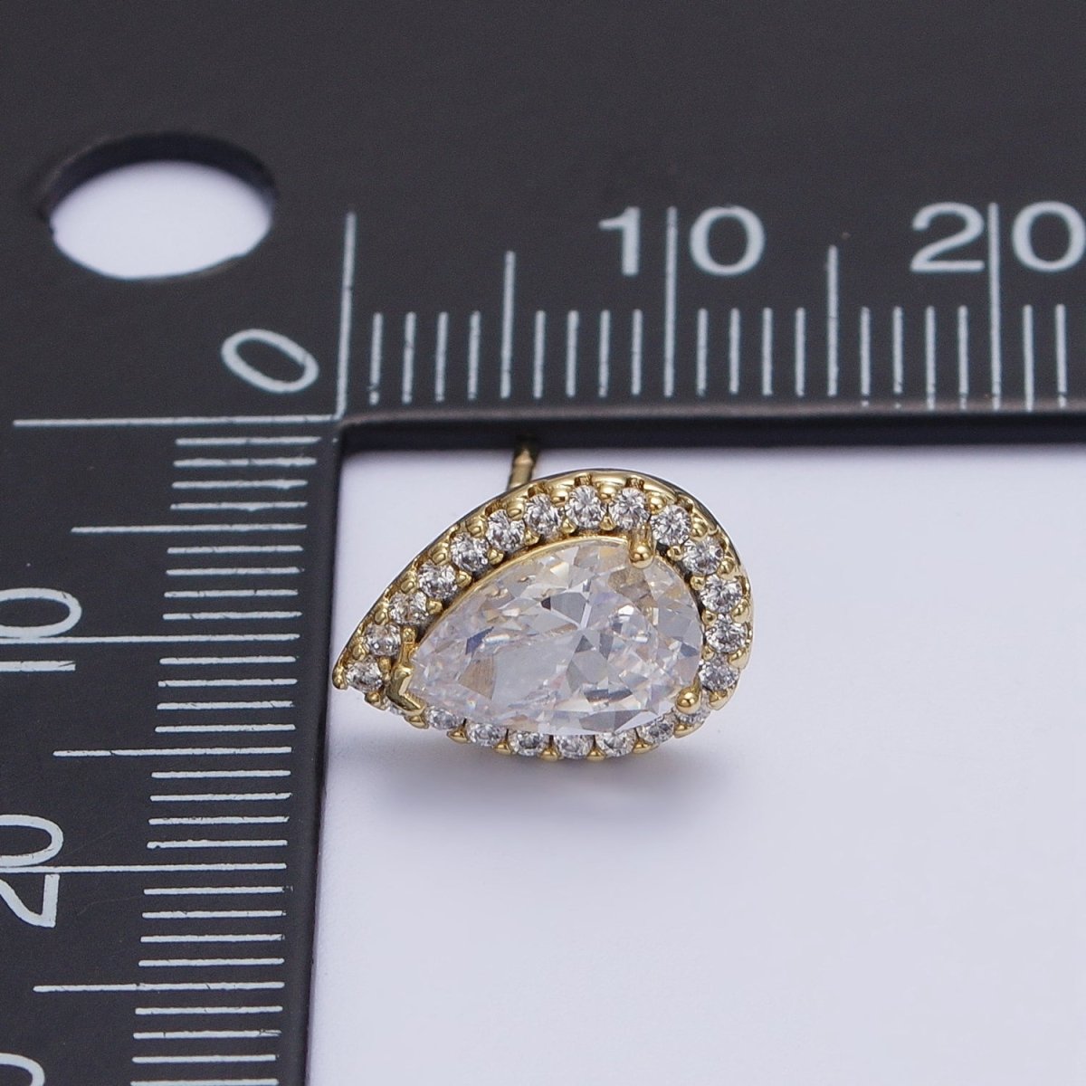 Clear, Green Teardrop Micro Paved CZ Gold Stud Earrings | Y-191 Y-192 - DLUXCA