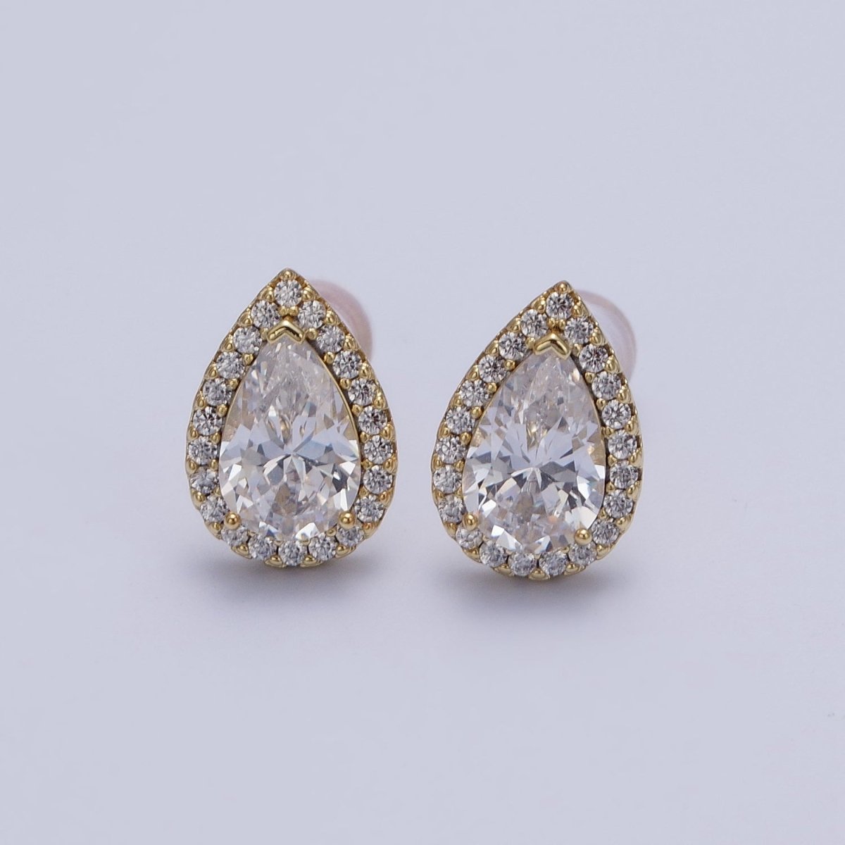Clear, Green Teardrop Micro Paved CZ Gold Stud Earrings | Y-191 Y-192 - DLUXCA