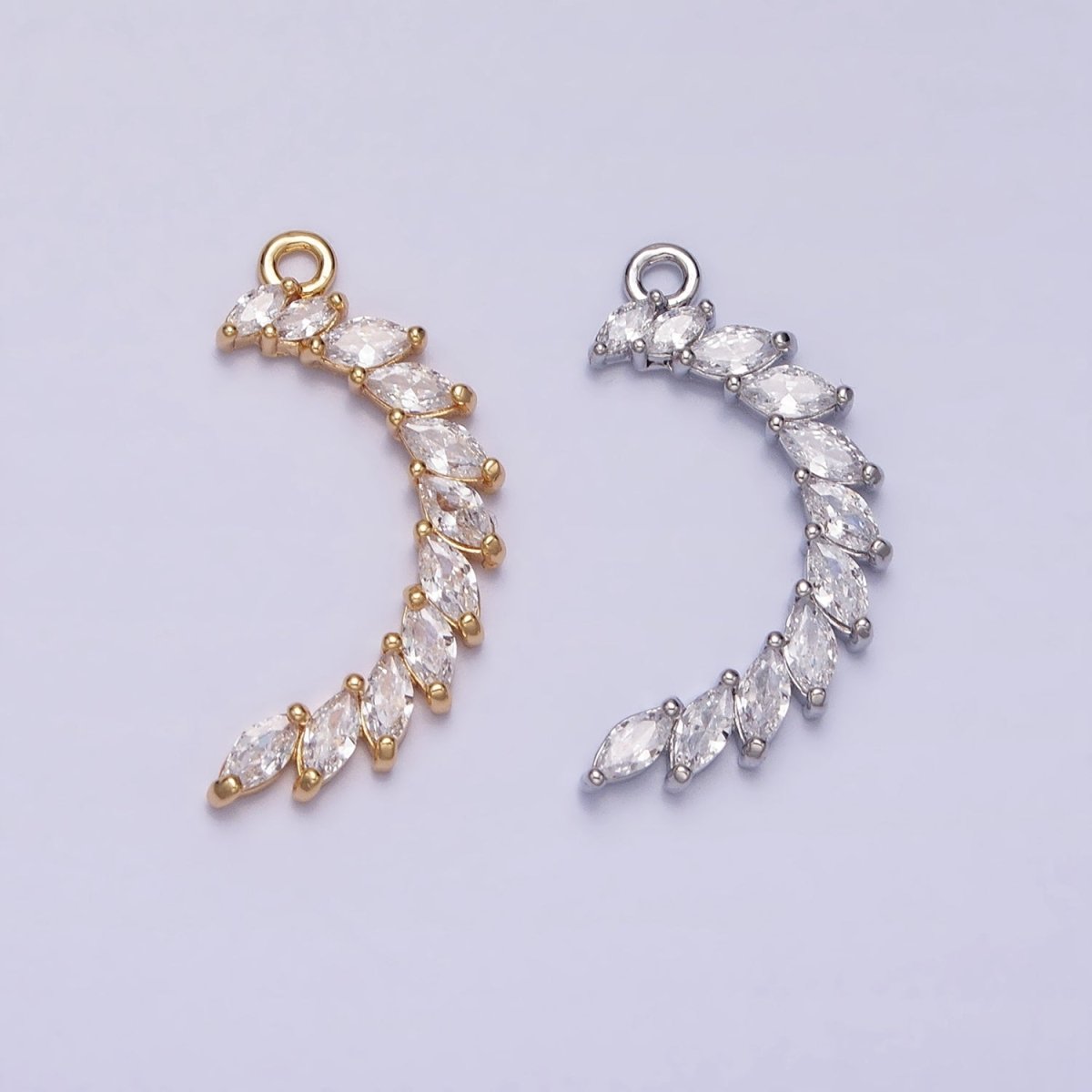Clear Marquise Crescent CZ Lined Add-On Charm in Gold & Silver | AA960 AA961 - DLUXCA