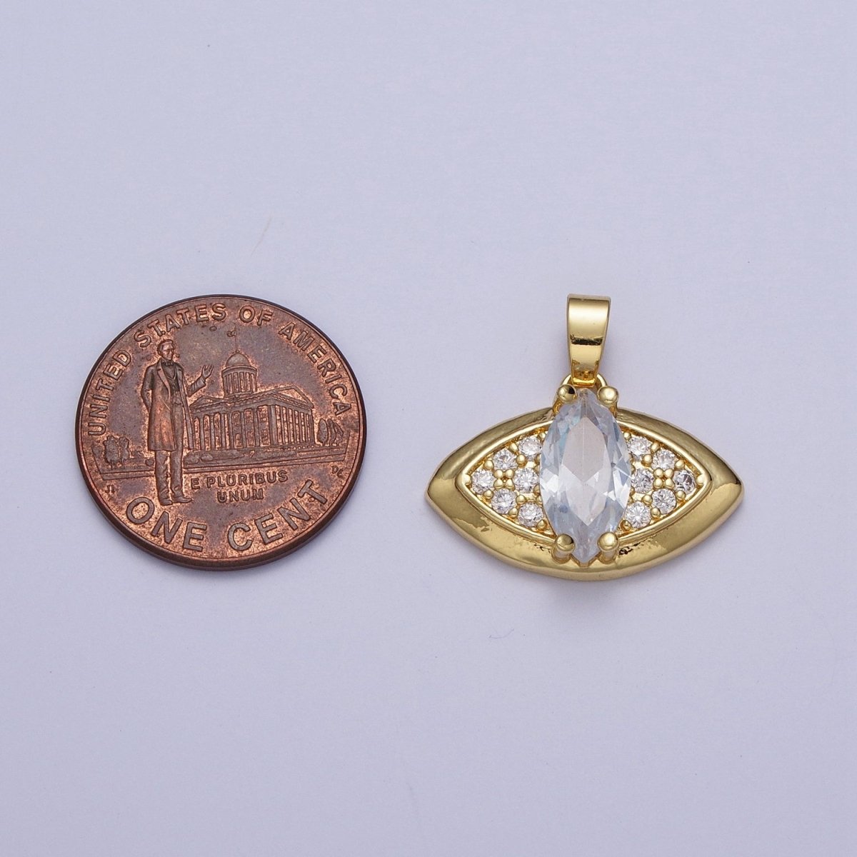 Clear Marquise Micro Paved CZ Gold Evil Eye Protection Pendant H-874 - DLUXCA