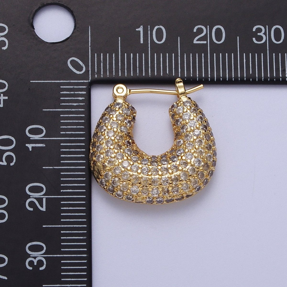 Clear Micro Paved Chubby U-Shaped Latch Earrings in Gold & Silver | AB039 AB040 - DLUXCA