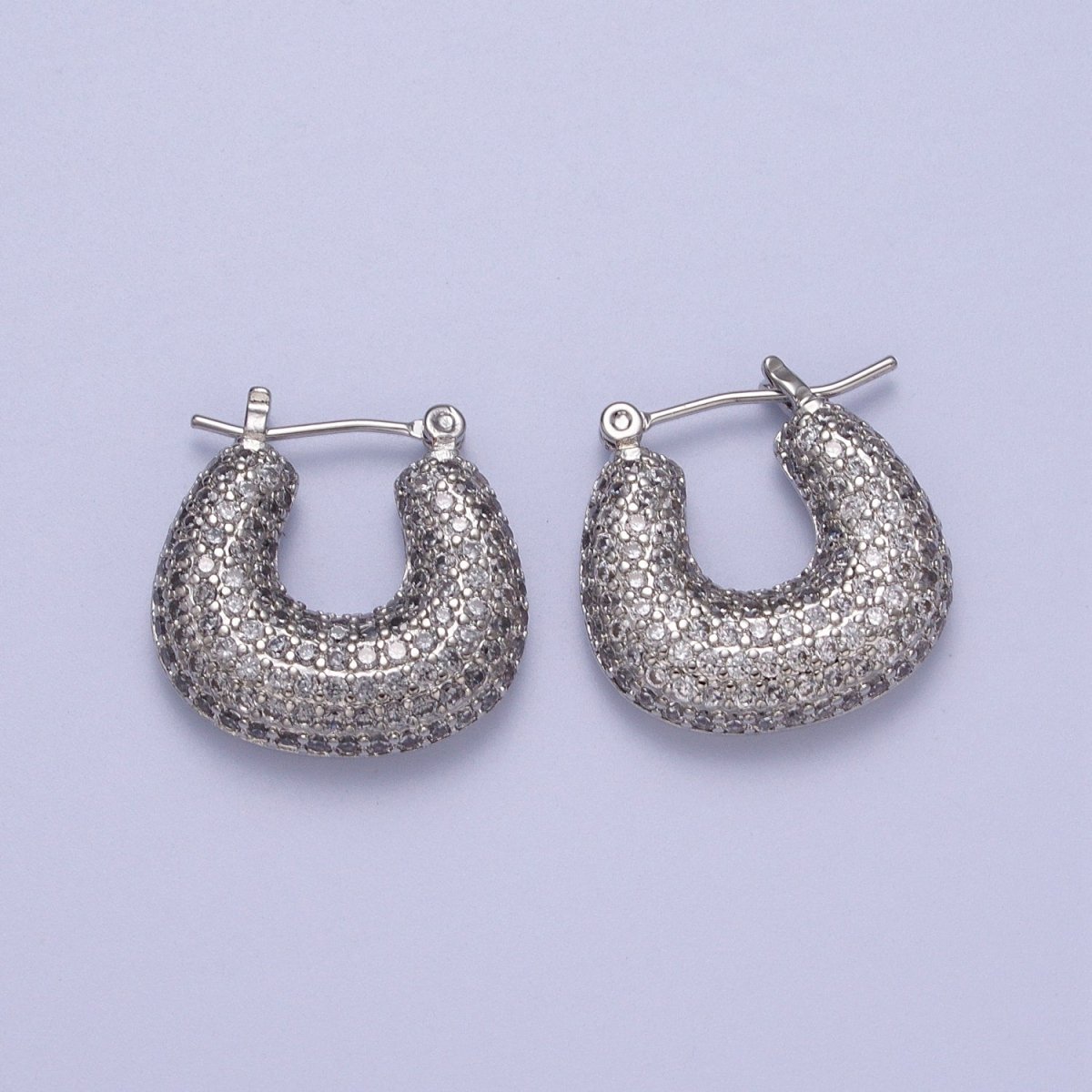 Clear Micro Paved Chubby U-Shaped Latch Earrings in Gold & Silver | AB039 AB040 - DLUXCA