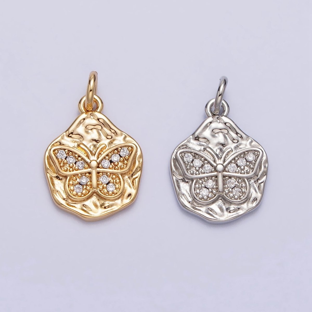 Clear Micro Paved CZ Butterfly Mariposa Hammered Chain in Gold & Silver | AC307 AC308 - DLUXCA