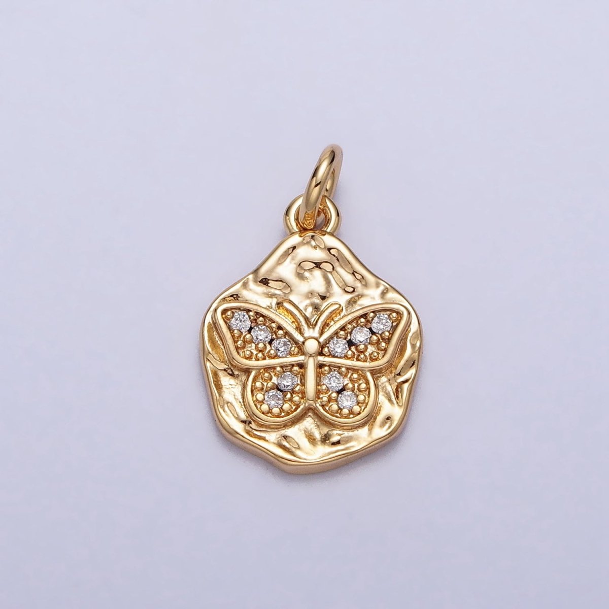 Clear Micro Paved CZ Butterfly Mariposa Hammered Chain in Gold & Silver | AC307 AC308 - DLUXCA