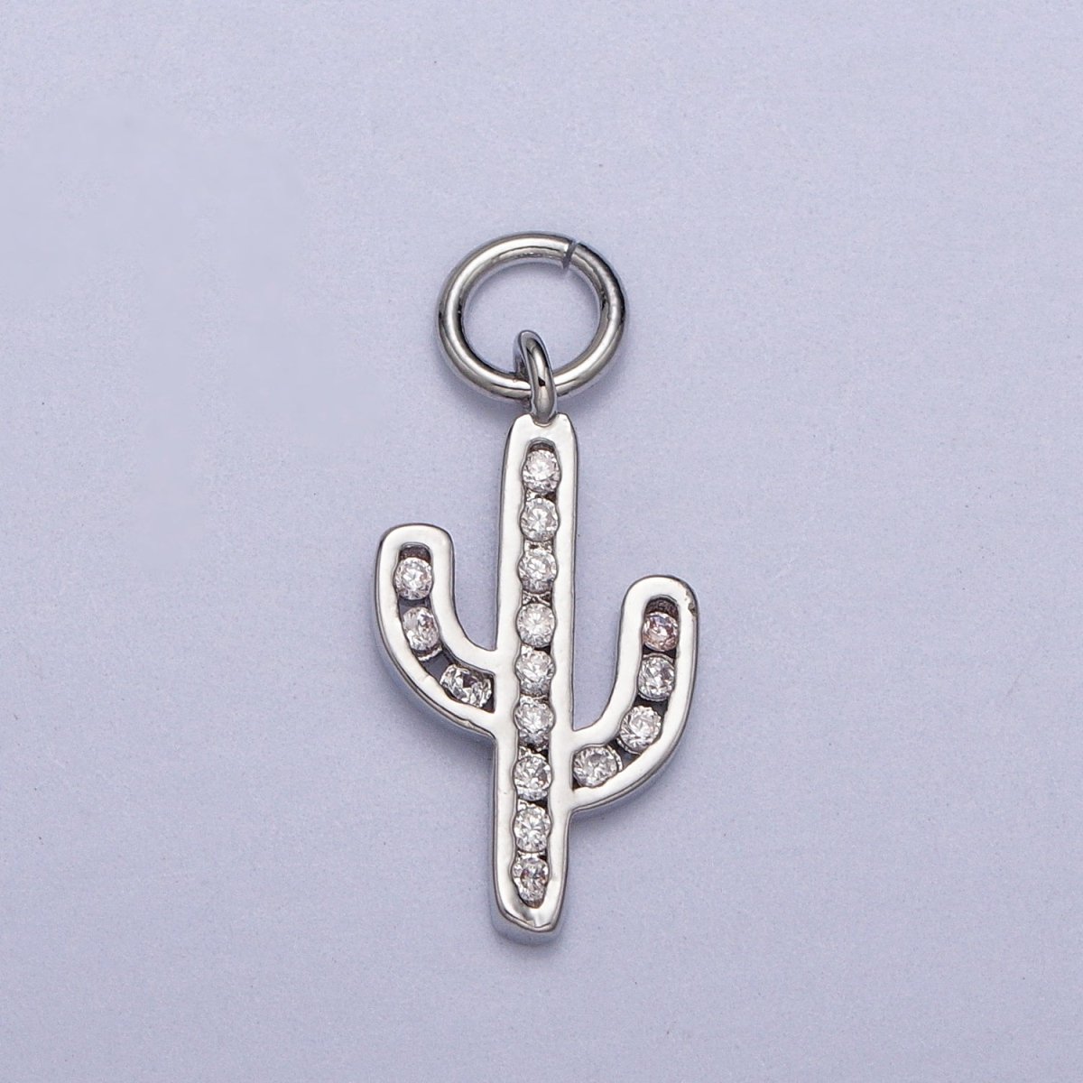 Clear Micro Paved CZ Cactus Desert Plant Charm in Gold & Silver | AC014 AC015 - DLUXCA