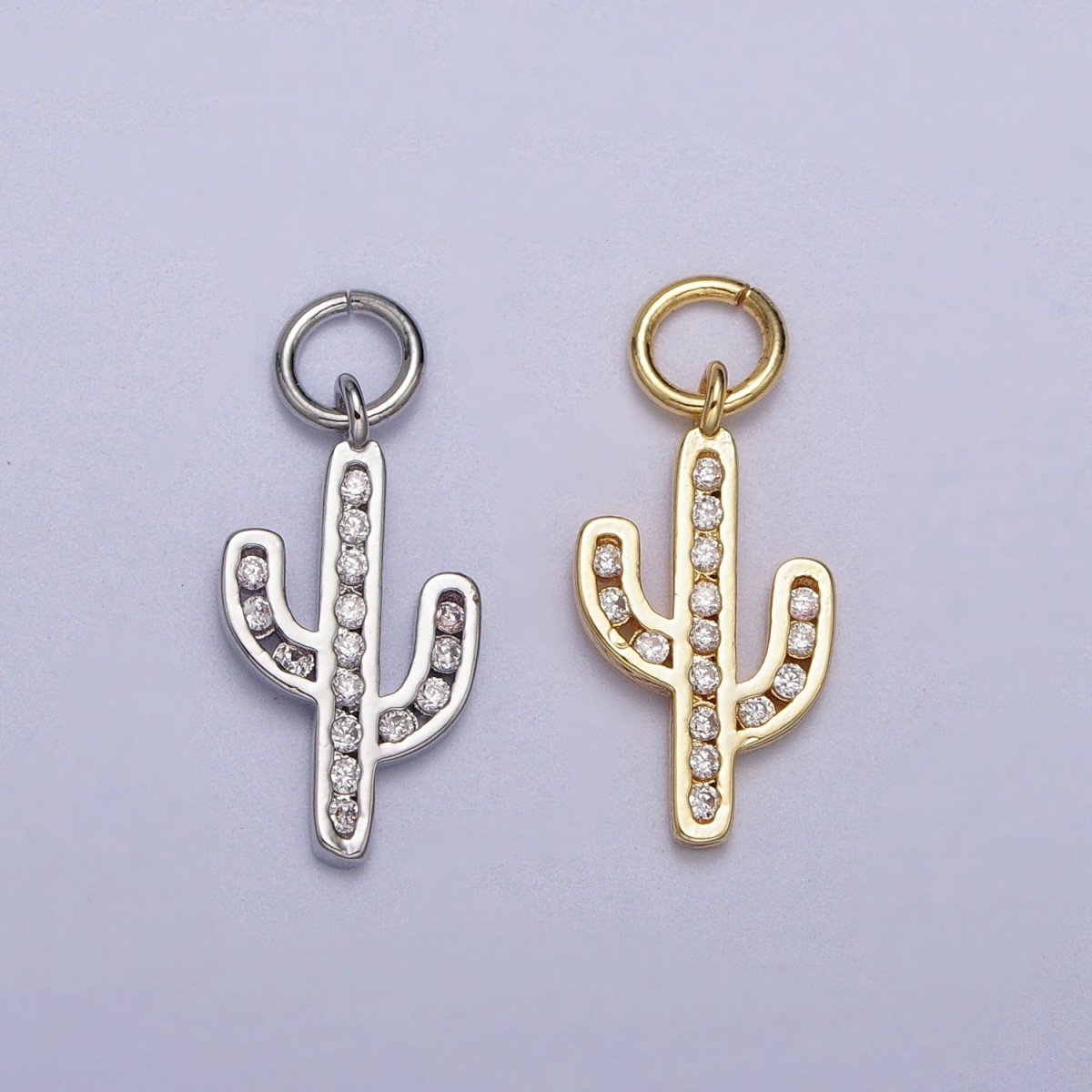 Clear Micro Paved CZ Cactus Desert Plant Charm in Gold & Silver | AC014 AC015 - DLUXCA