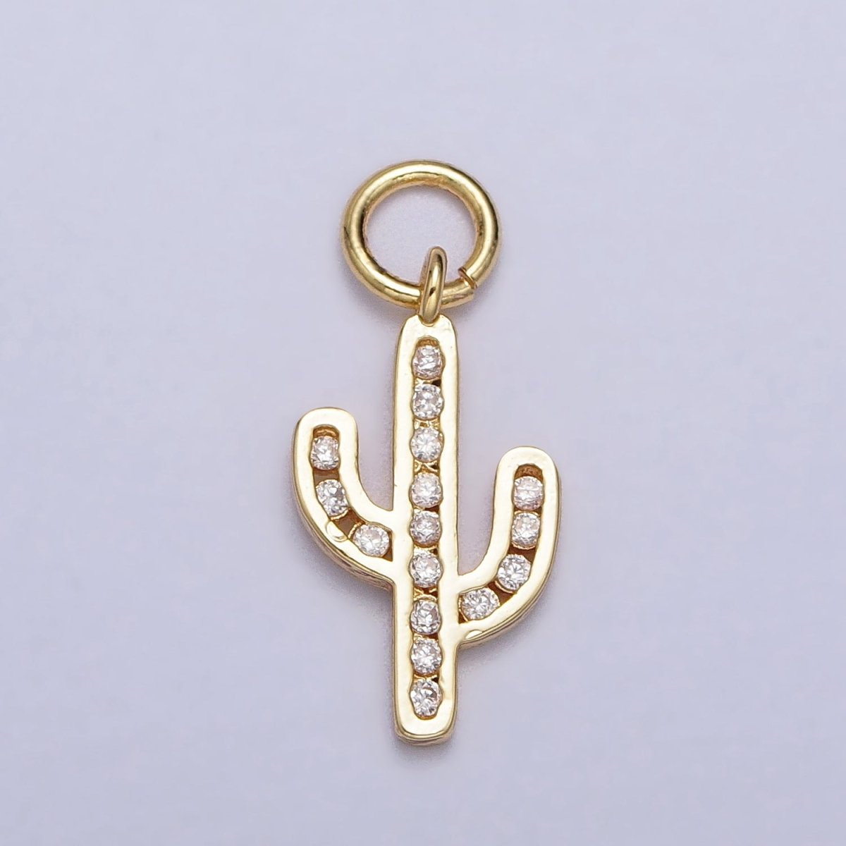 Clear Micro Paved CZ Cactus Desert Plant Charm in Gold & Silver | AC014 AC015 - DLUXCA