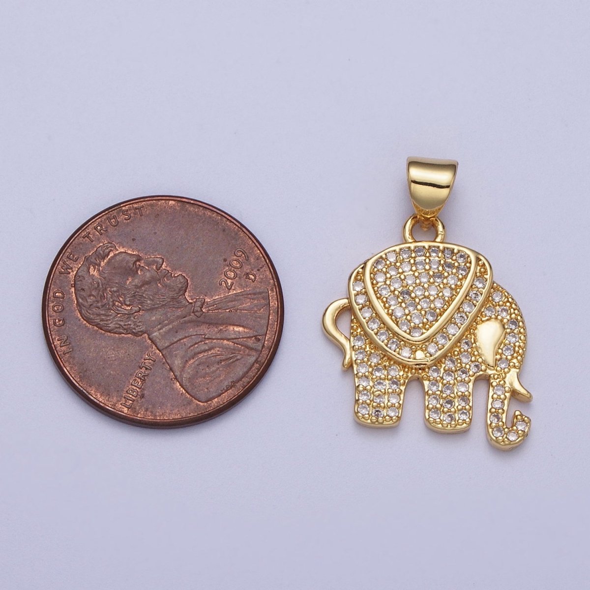 Clear Micro Paved CZ Gold Wildlife Elephant Pendant For Safari Nature Jewelry Making H-752 - DLUXCA