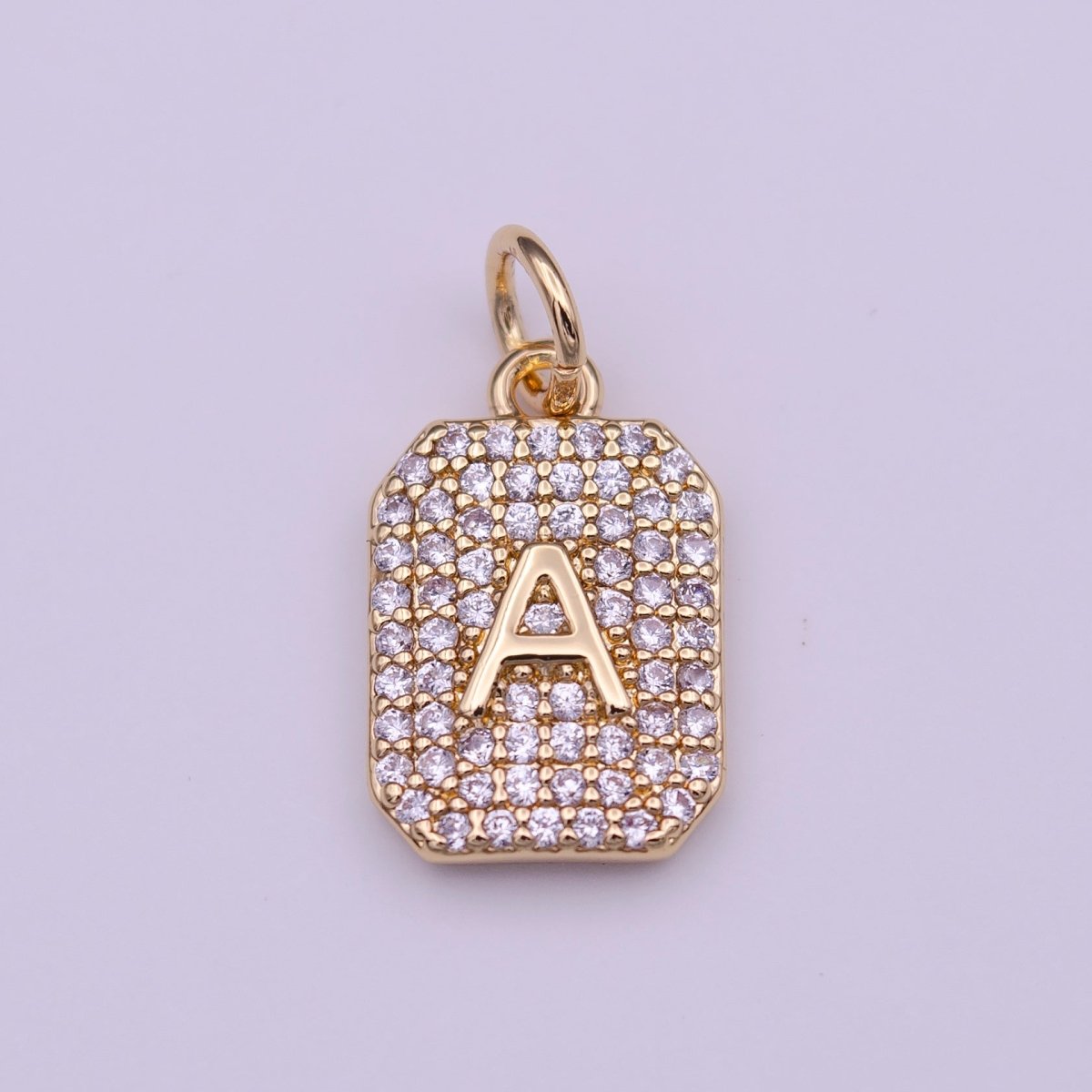 Clear Micro Paved CZ Initial Alphabet Gold Tag Charm E-346-E-371 - DLUXCA