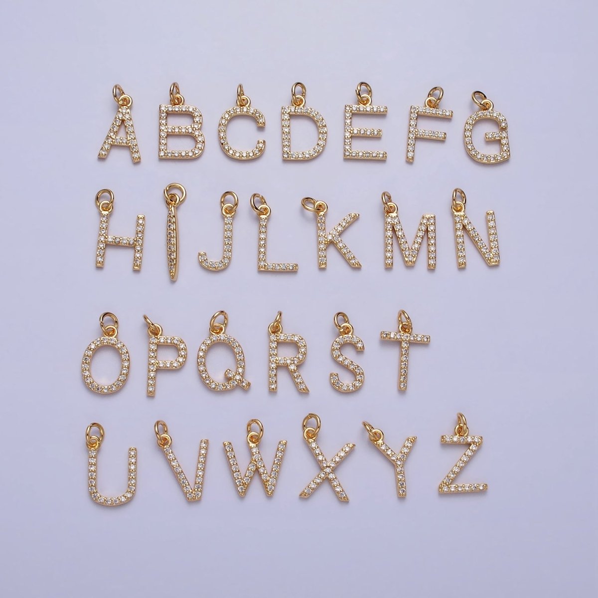 Clear Micro Paved CZ Initial Alphabet Letter Gold Personalized Charm | AC129 - AC154 - DLUXCA