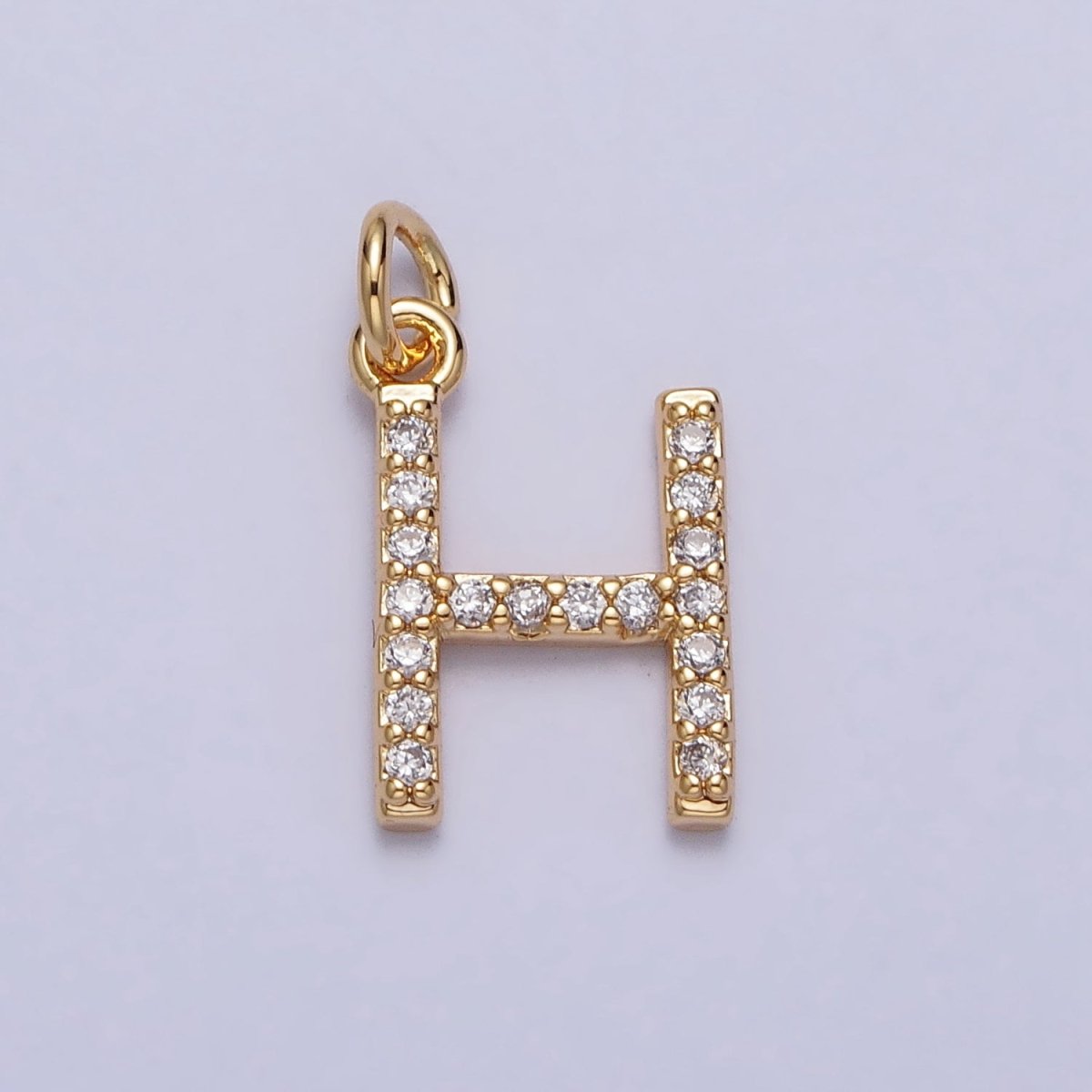 Clear Micro Paved CZ Initial Alphabet Letter Gold Personalized Charm | AC129 - AC154 - DLUXCA