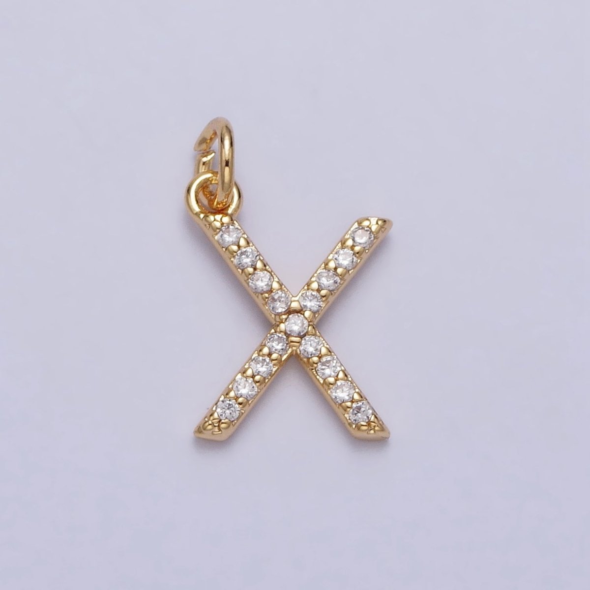 Clear Micro Paved CZ Initial Alphabet Letter Gold Personalized Charm | AC129 - AC154 - DLUXCA