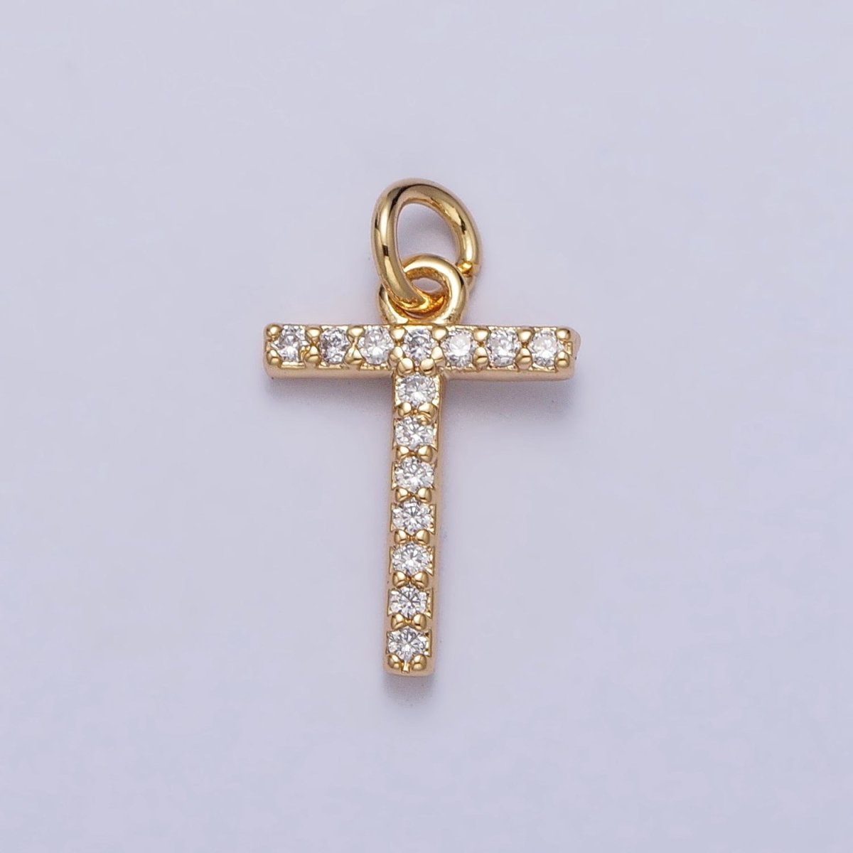 Clear Micro Paved CZ Initial Alphabet Letter Gold Personalized Charm | AC129 - AC154 - DLUXCA