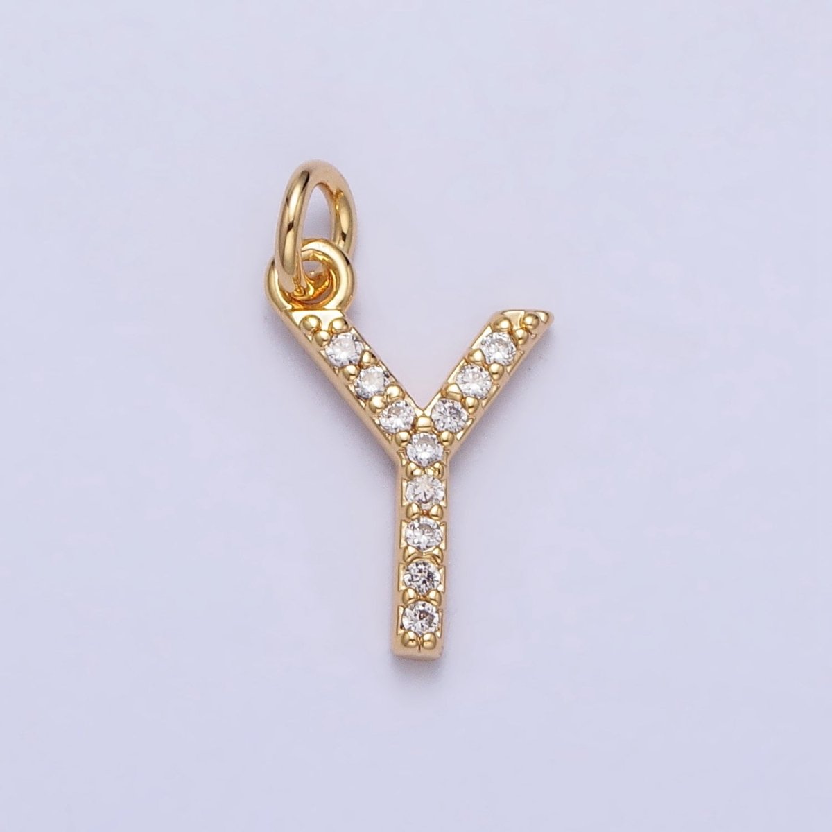 Clear Micro Paved CZ Initial Alphabet Letter Gold Personalized Charm | AC129 - AC154 - DLUXCA