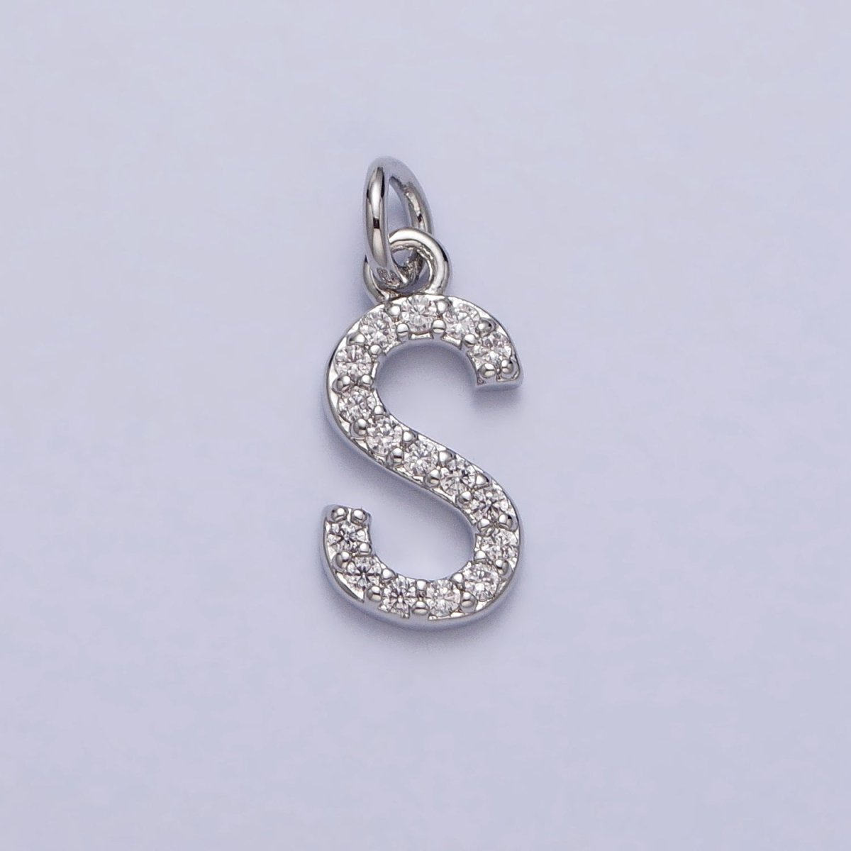 Clear Micro Paved CZ Initial Alphabet Letter Silver Personalized Charm | AC155 - AC180 - DLUXCA