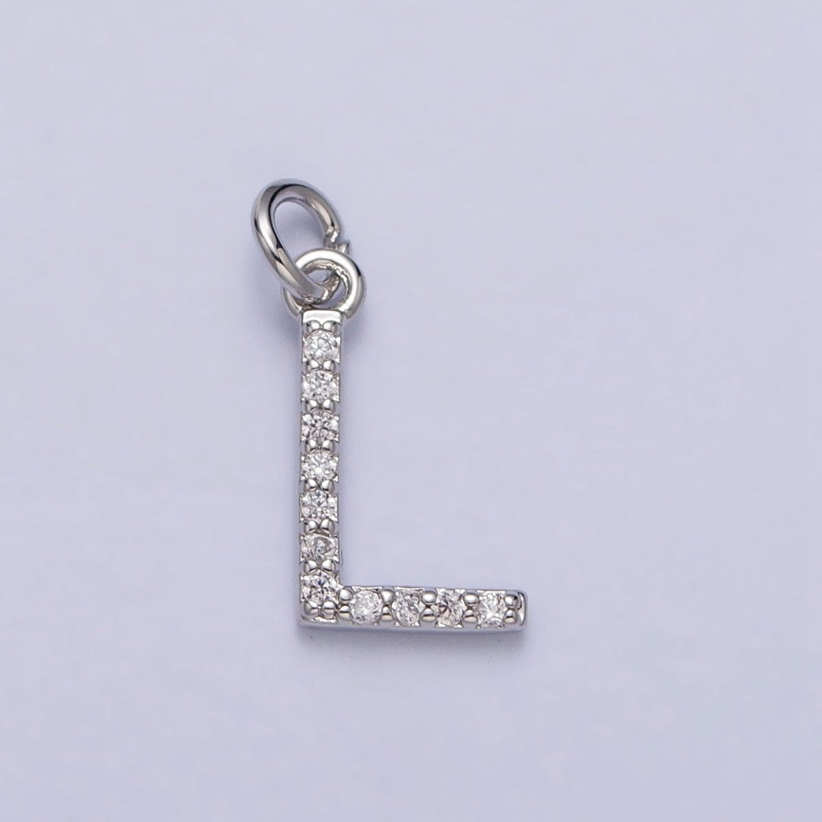 Clear Micro Paved CZ Initial Alphabet Letter Silver Personalized Charm | AC155 - AC180 - DLUXCA