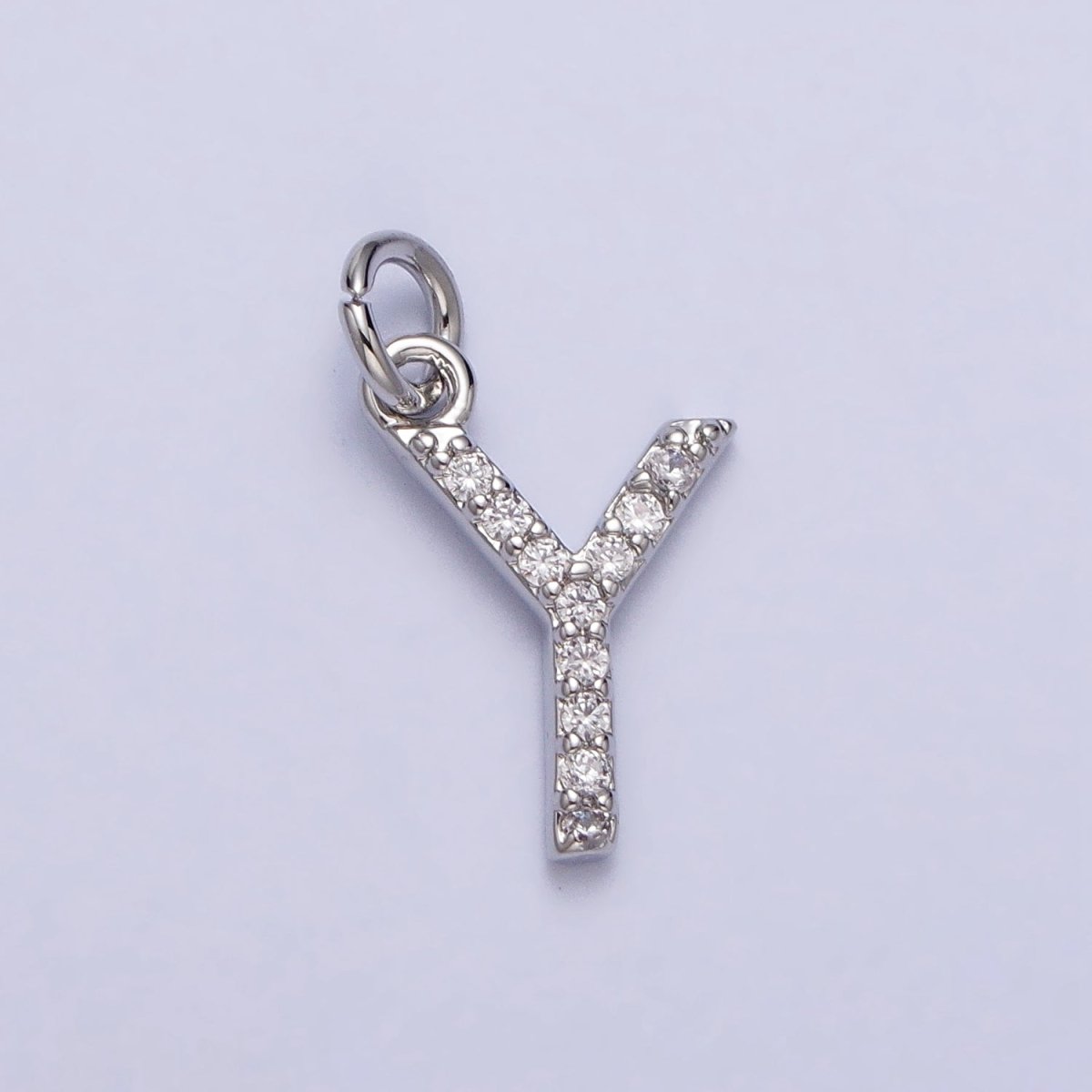 Clear Micro Paved CZ Initial Alphabet Letter Silver Personalized Charm | AC155 - AC180 - DLUXCA
