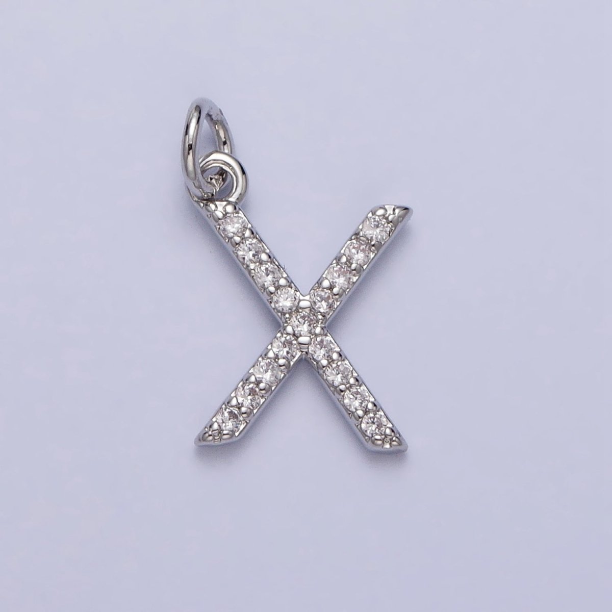 Clear Micro Paved CZ Initial Alphabet Letter Silver Personalized Charm | AC155 - AC180 - DLUXCA