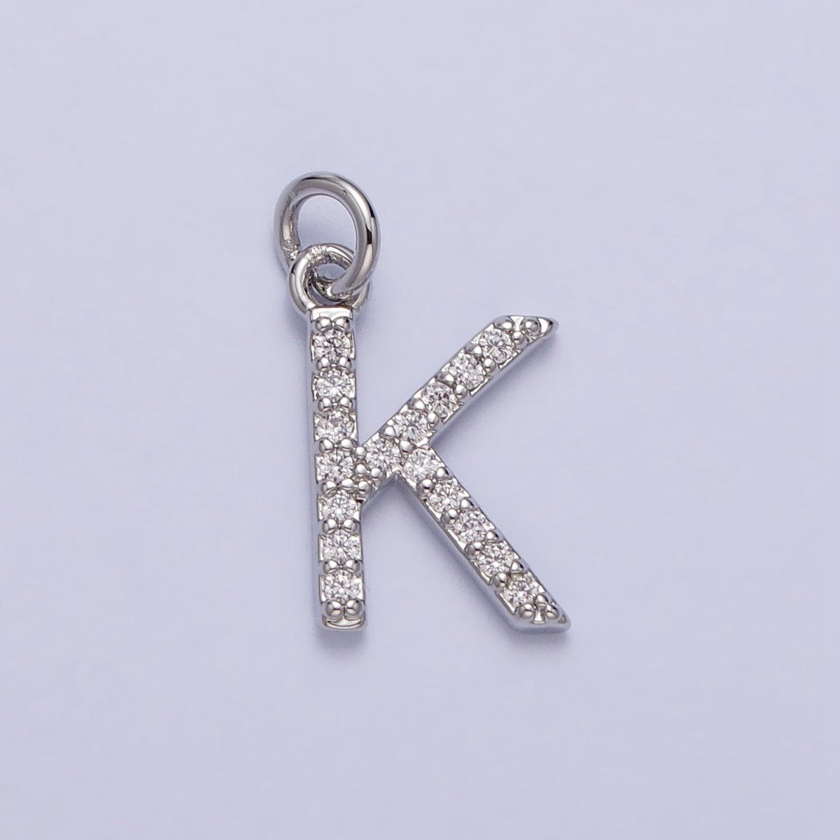 Clear Micro Paved CZ Initial Alphabet Letter Silver Personalized Charm | AC155 - AC180 - DLUXCA