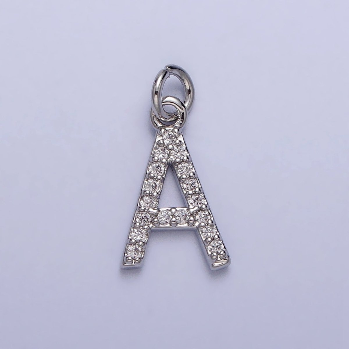 Clear Micro Paved CZ Initial Alphabet Letter Silver Personalized Charm | AC155 - AC180 - DLUXCA