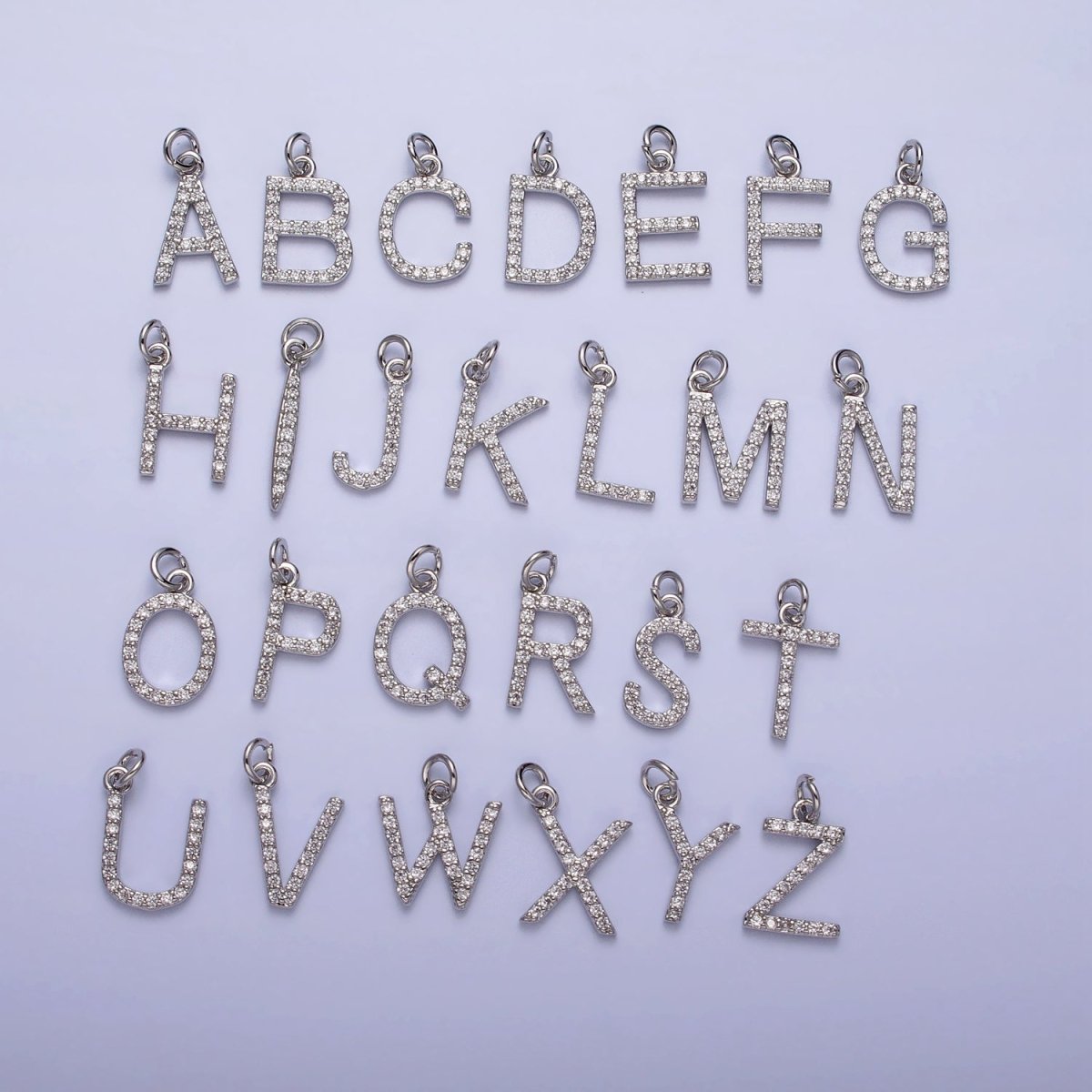 Clear Micro Paved CZ Initial Alphabet Letter Silver Personalized Charm | AC155 - AC180 - DLUXCA