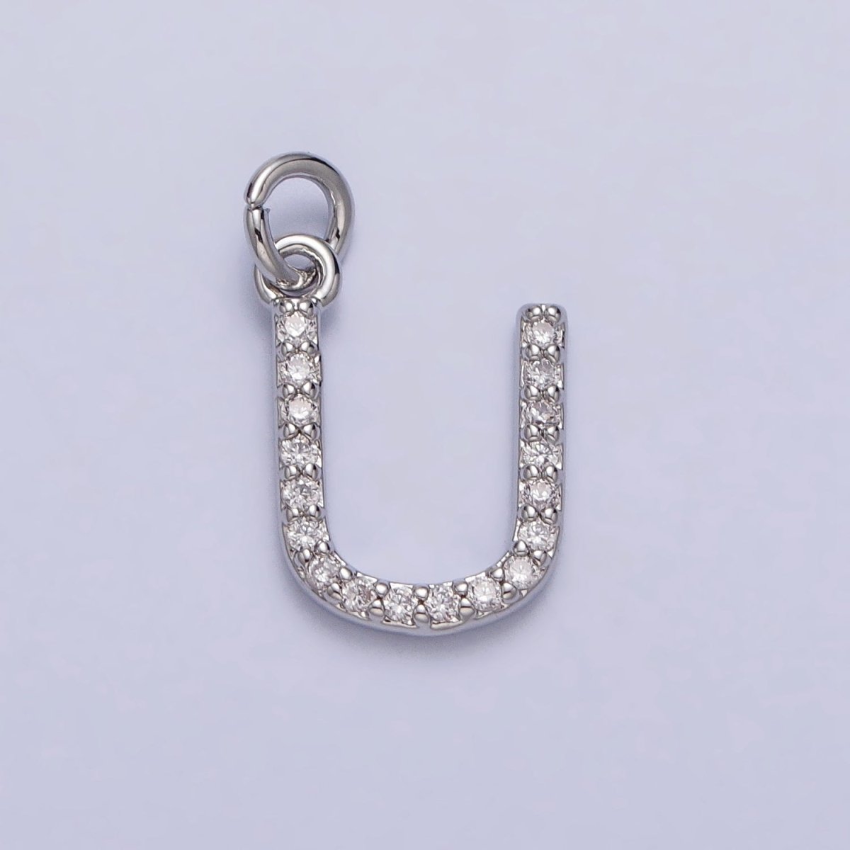 Clear Micro Paved CZ Initial Alphabet Letter Silver Personalized Charm | AC155 - AC180 - DLUXCA