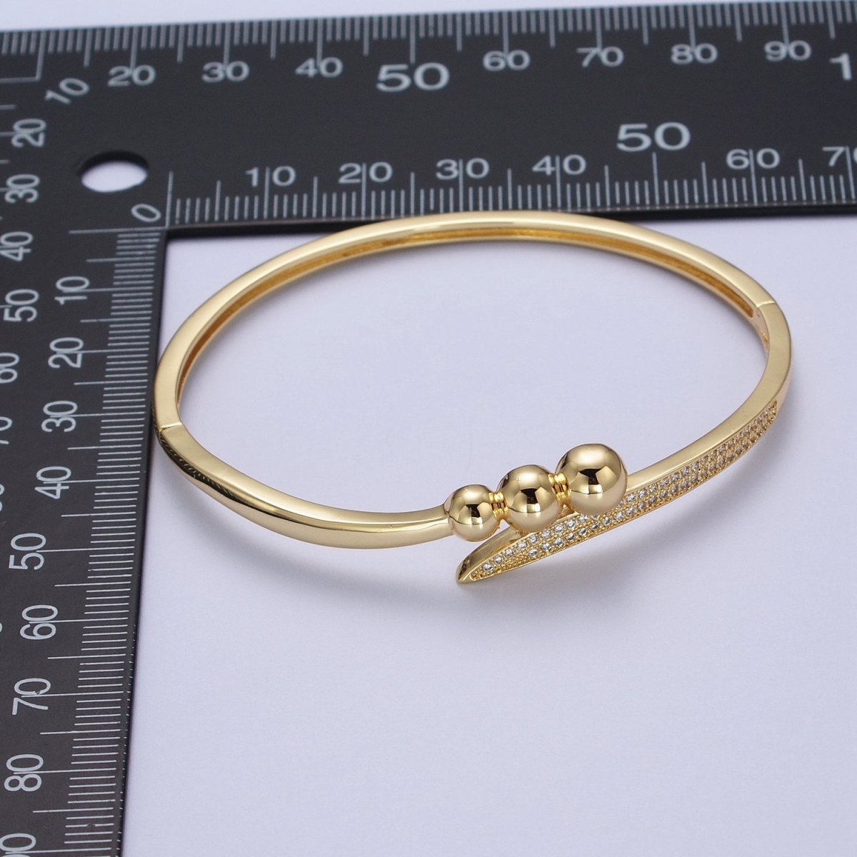 Clear Micro Paved CZ Rounded Beaded Bubble Ball Bangle Bracelet in Gold & Silver | WA-1515 WA-1516 Clearance Pricing - DLUXCA