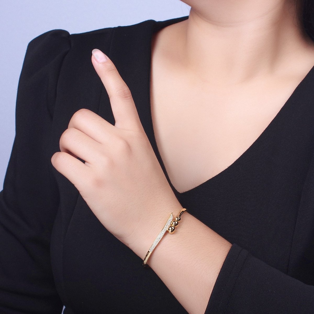 Clear Micro Paved CZ Rounded Beaded Bubble Ball Bangle Bracelet in Gold & Silver | WA-1515 WA-1516 Clearance Pricing - DLUXCA