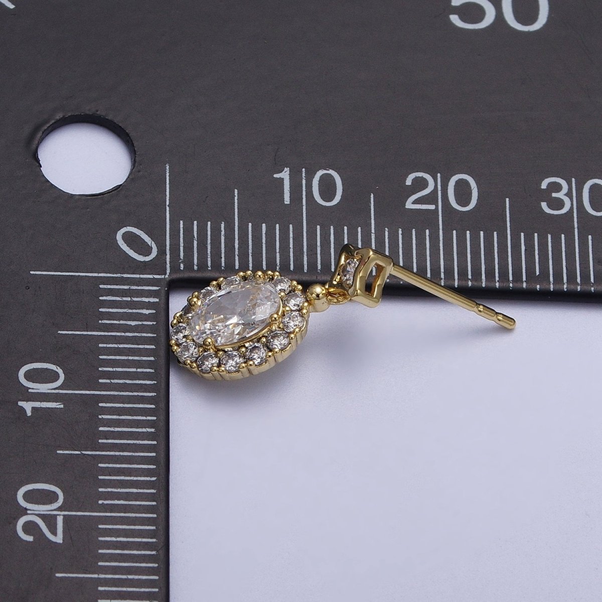 Clear Micro Paved Oval CZ Star Stud Drop Dangle Gold Earrings | Y-190 - DLUXCA