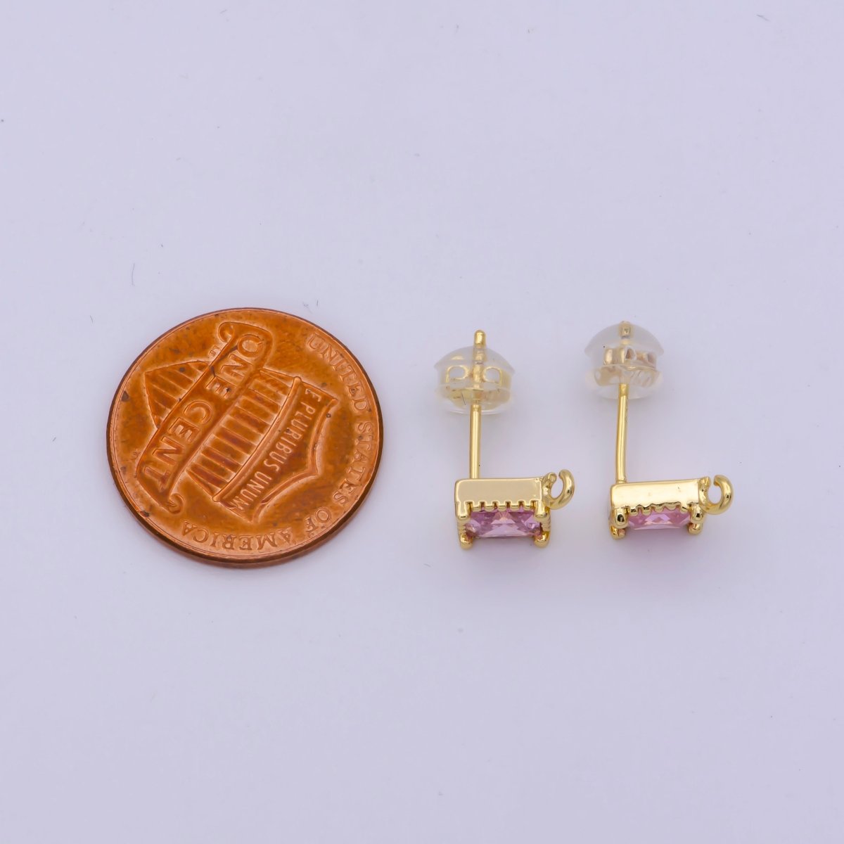 Clear / Pink Cz Stud 14K Gold Filled Rhombus Ear Studs Geometry Earring Studs With Open link for Earring Making L-539 L-553 - DLUXCA