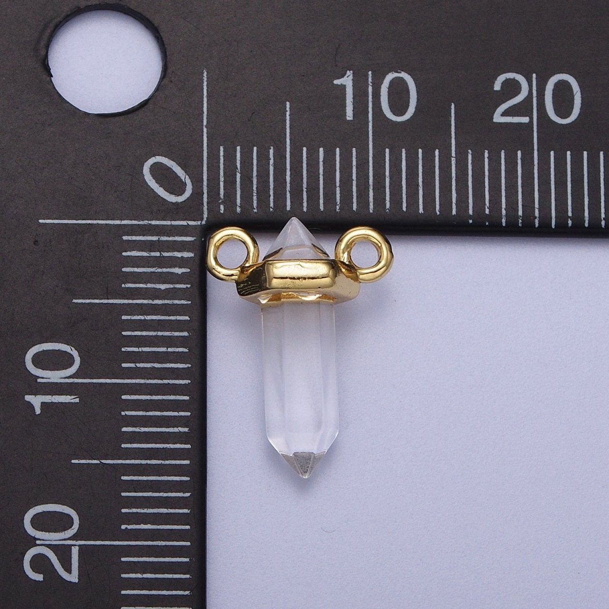 Clear Quartz Pointed Wand Gold Connector Charm Link | Y-635 - DLUXCA