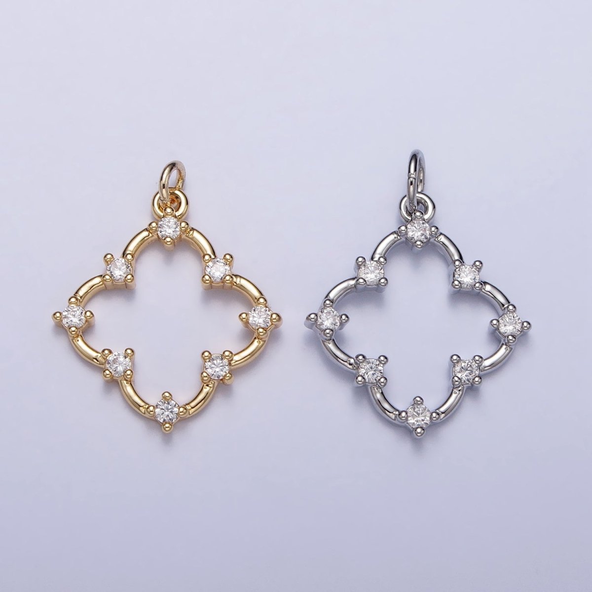 Clear Round CZ Dot Clover Quatrefoil Charm in Gold & Silver | AC349 AC350 - DLUXCA