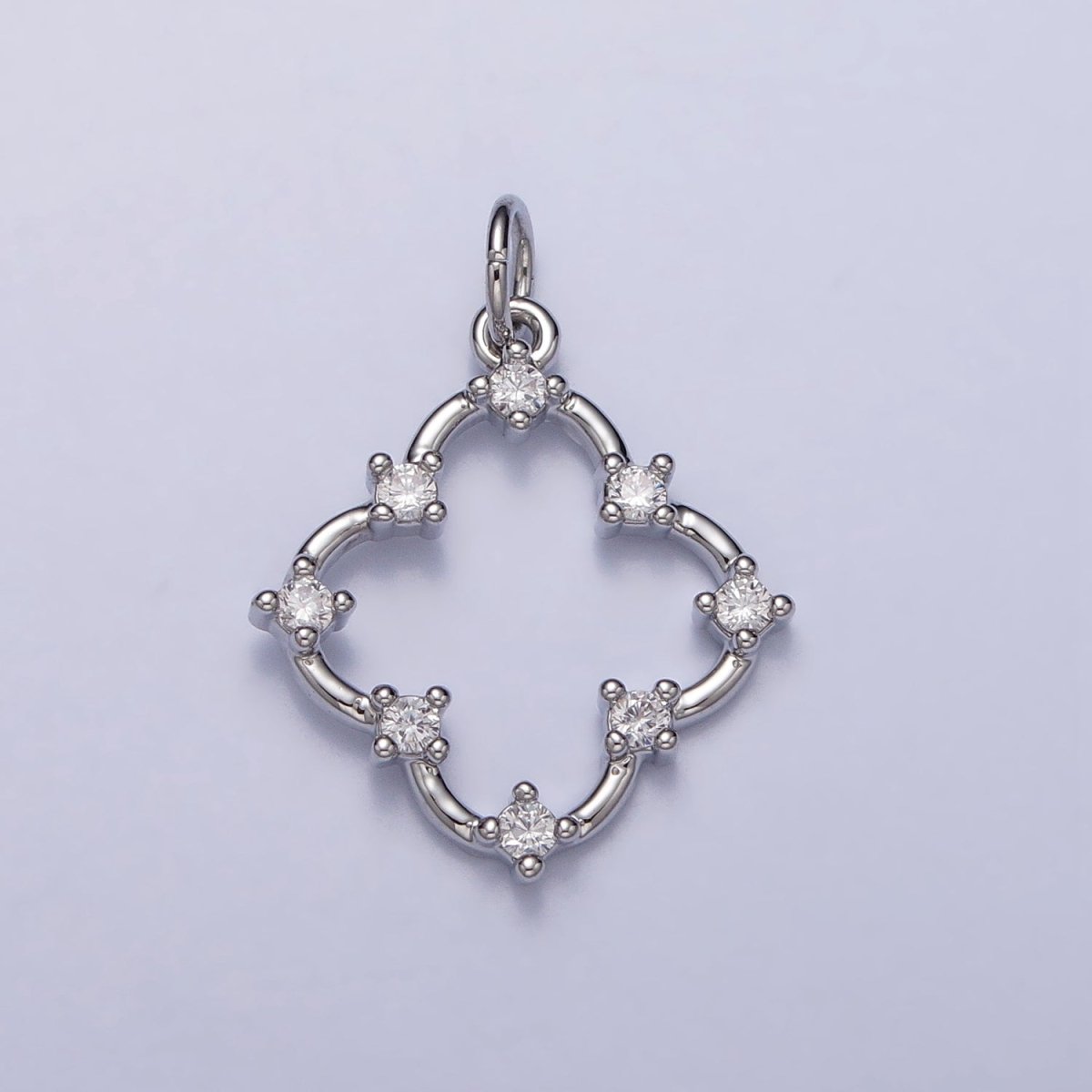Clear Round CZ Dot Clover Quatrefoil Charm in Gold & Silver | AC349 AC350 - DLUXCA