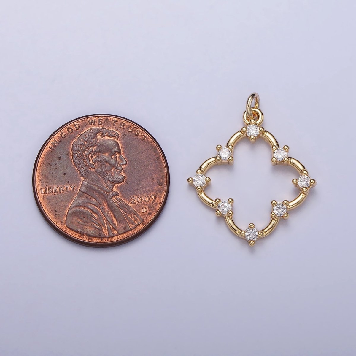 Clear Round CZ Dot Clover Quatrefoil Charm in Gold & Silver | AC349 AC350 - DLUXCA