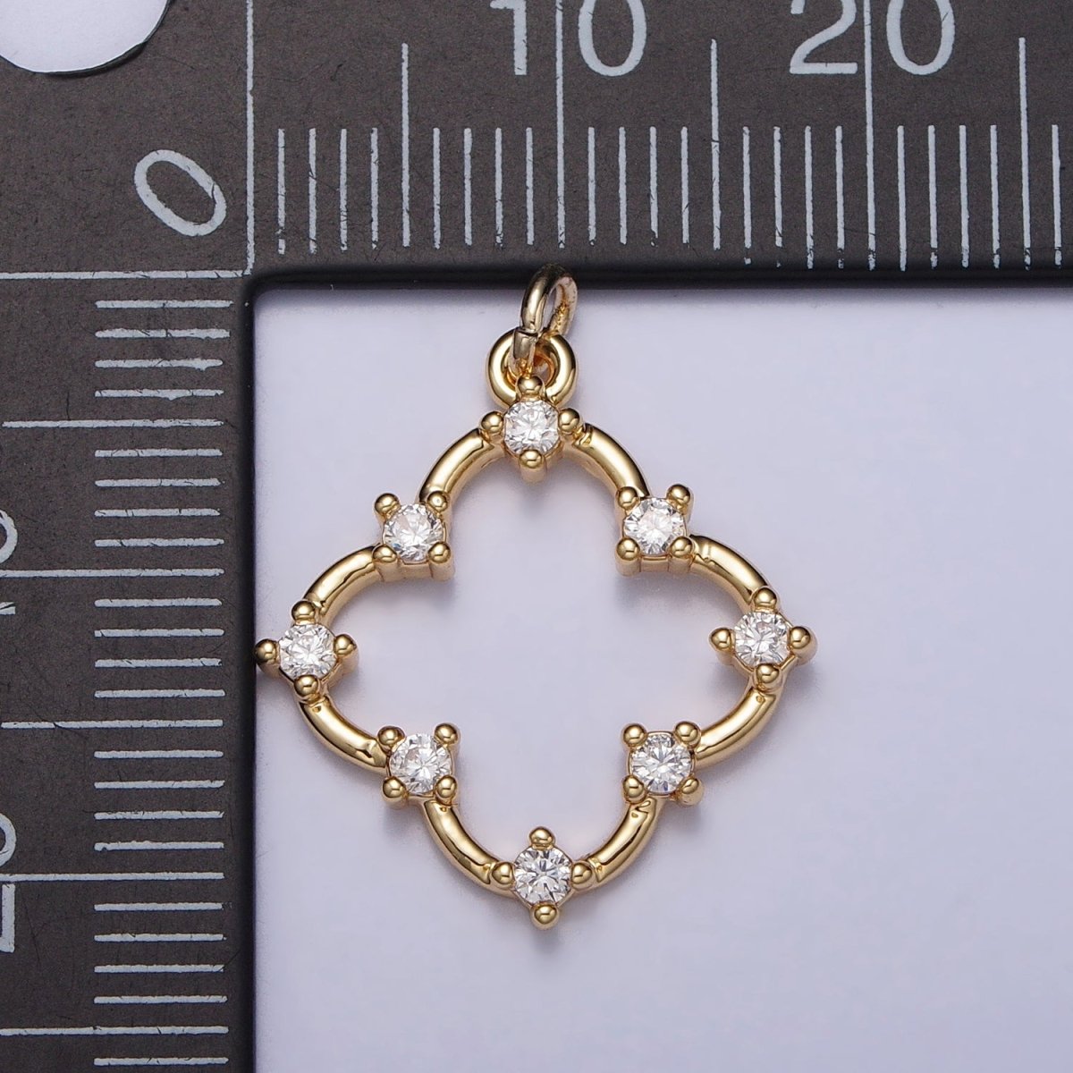 Clear Round CZ Dot Clover Quatrefoil Charm in Gold & Silver | AC349 AC350 - DLUXCA