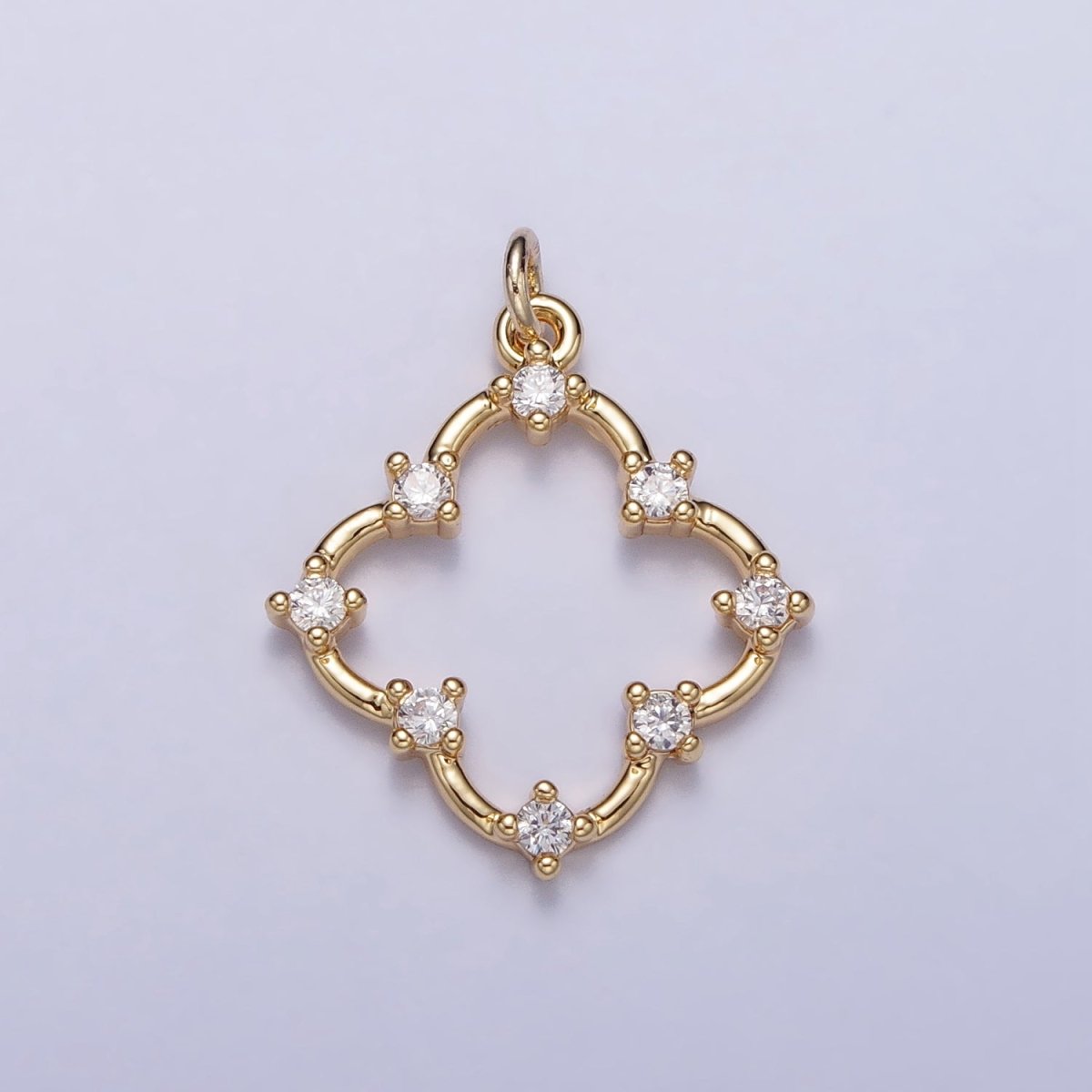 Clear Round CZ Dot Clover Quatrefoil Charm in Gold & Silver | AC349 AC350 - DLUXCA