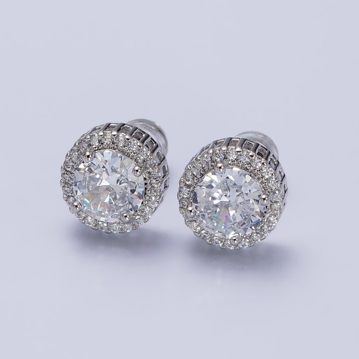 Clear Round Micro Paved CZ Silver, Gold Stud Earrings | AB563 AB671 - DLUXCA
