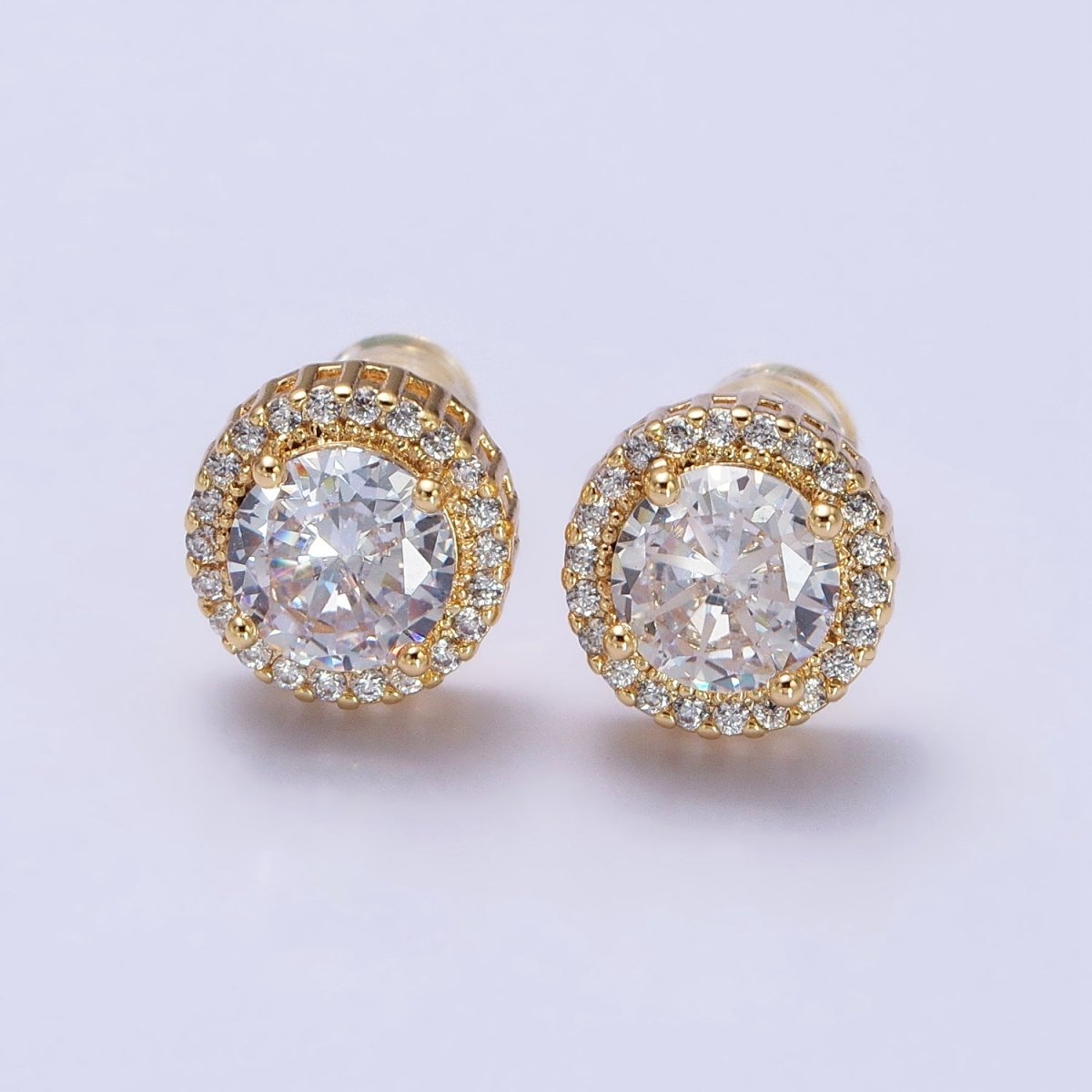 Clear Round Micro Paved CZ Silver, Gold Stud Earrings | AB563 AB671 - DLUXCA